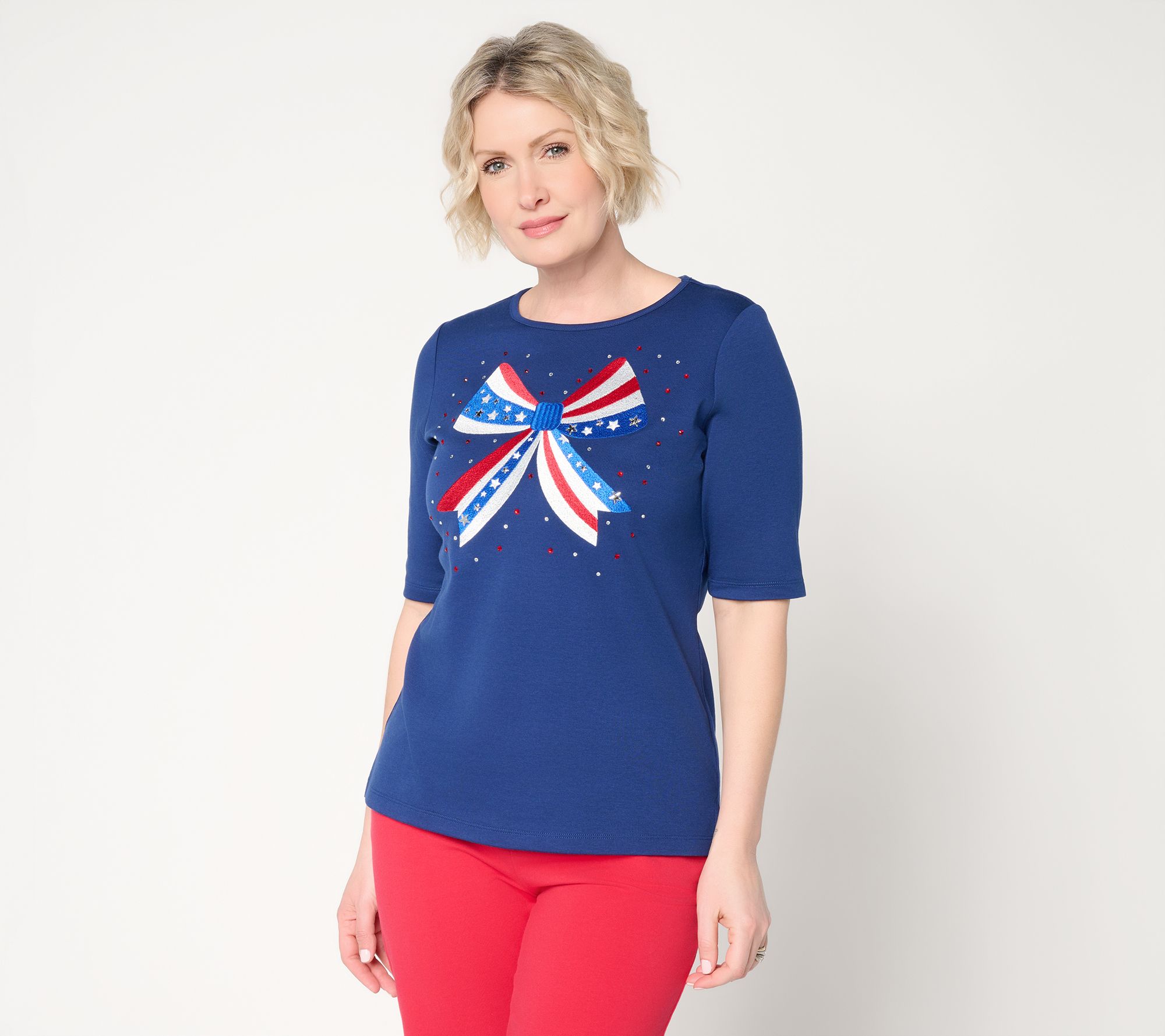 Quacker Factory Stars and Stripes Forever Elbow Sleeve Top