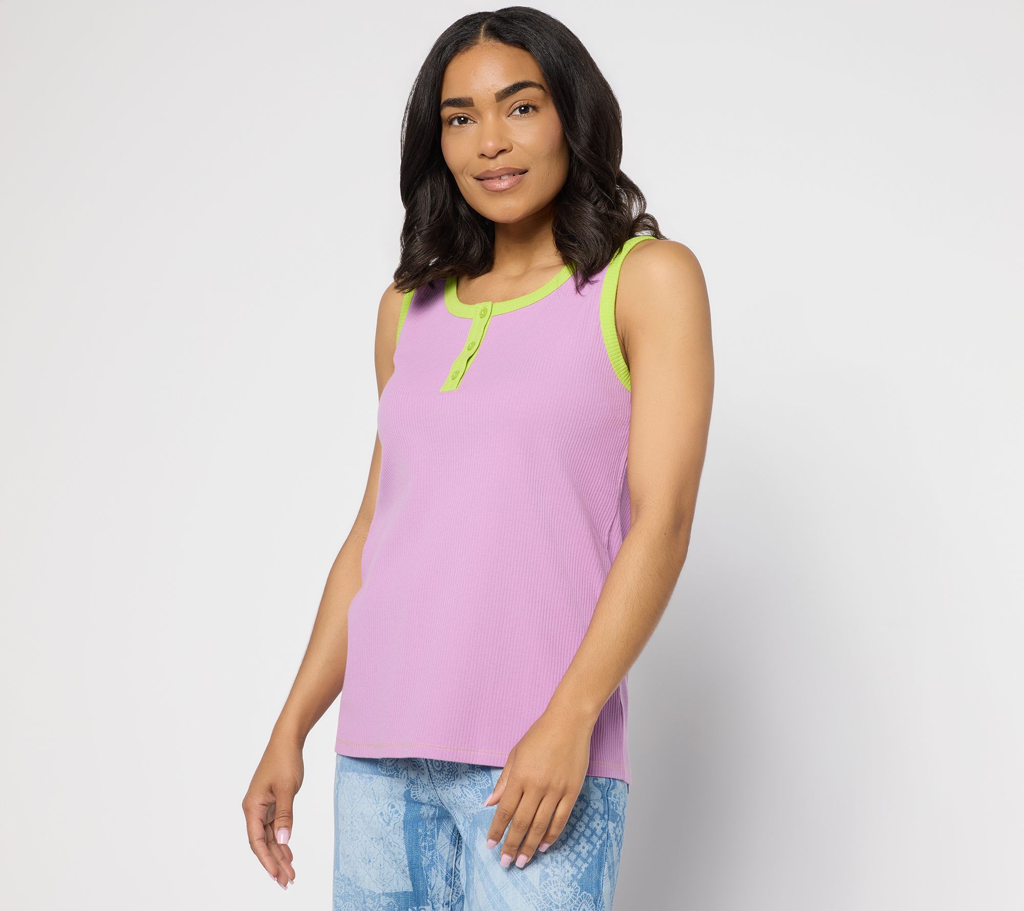  LOGO Principles by Lori Goldstein Contrast Trim Ribbed Tank