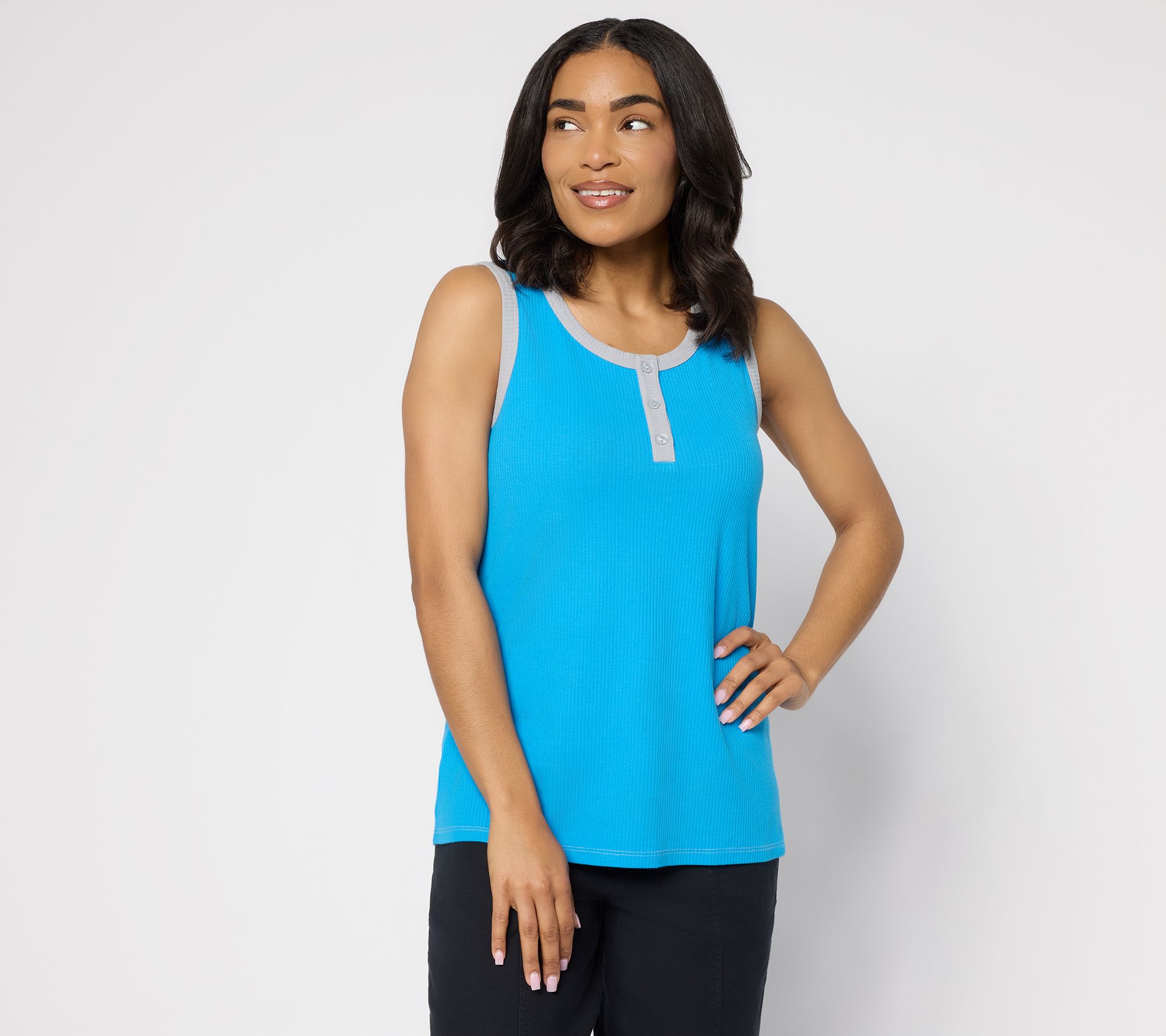 LOGO Principles by Lori Goldstein Contrast Trim Ribbed Tank