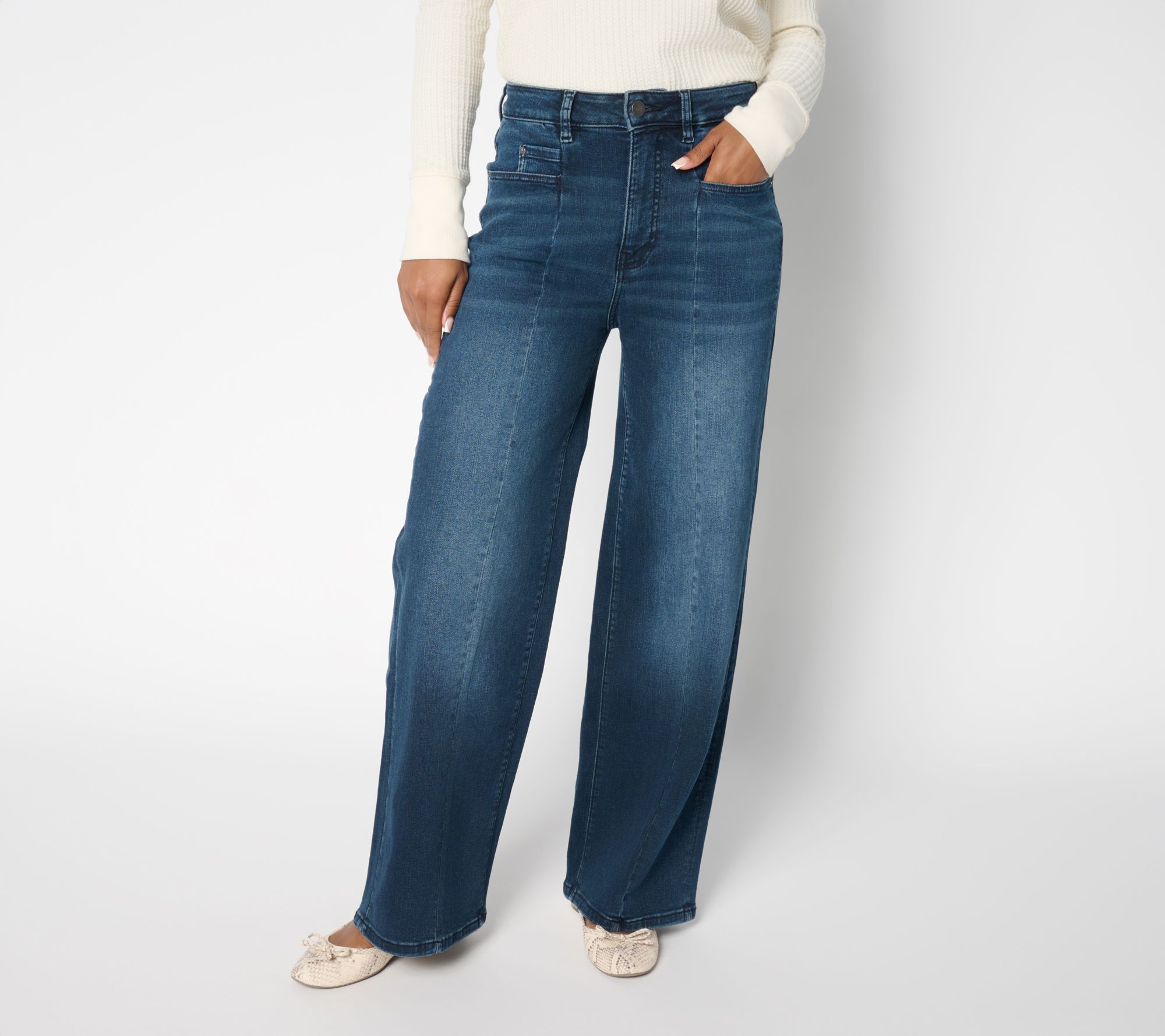 "As Is" Warp & Weft NCE Jet Stretch Wide Leg Jeans with Front Seam