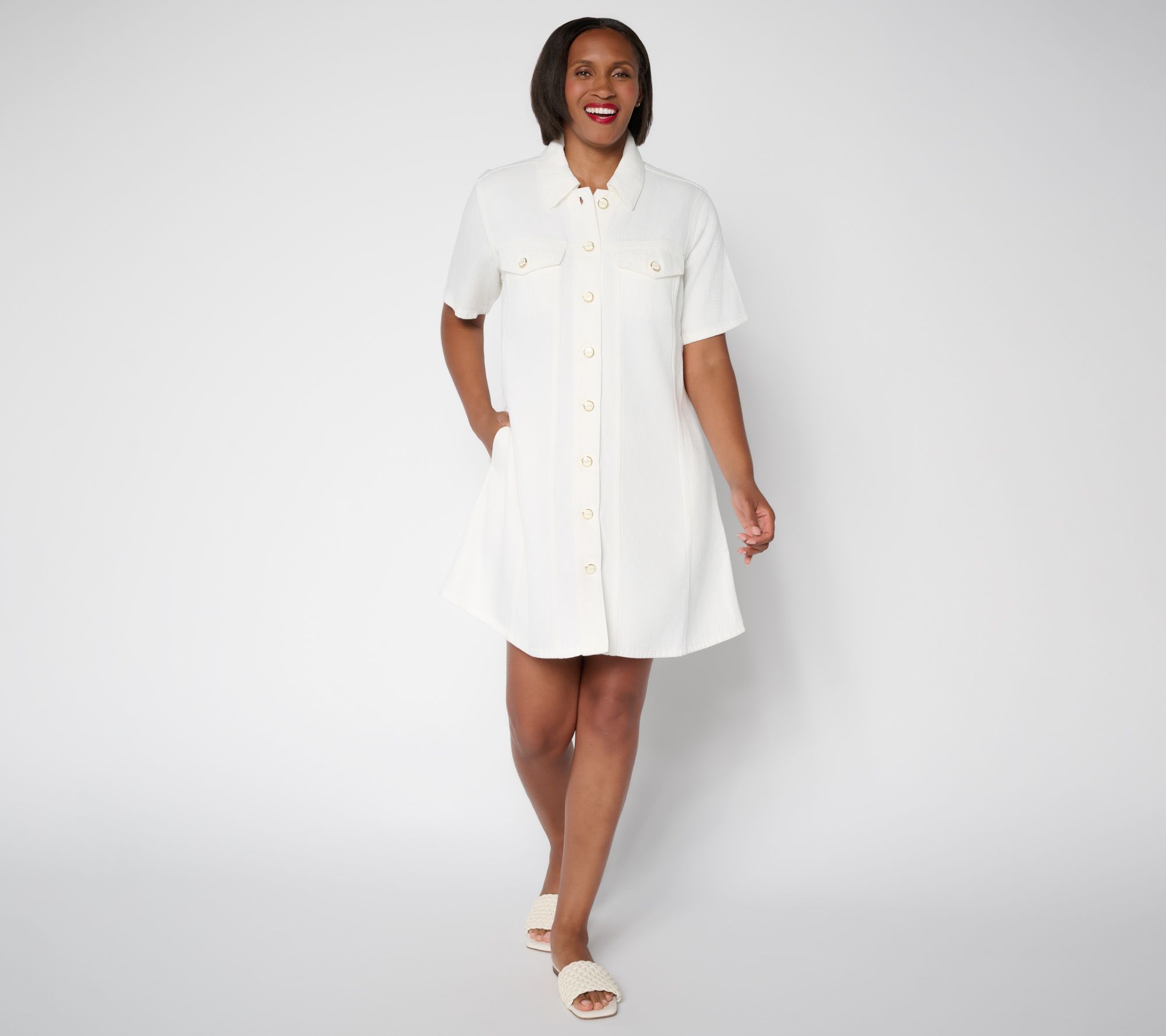 Flowee by Aimee Kestenberg Button Front Denim Dress with Pockets