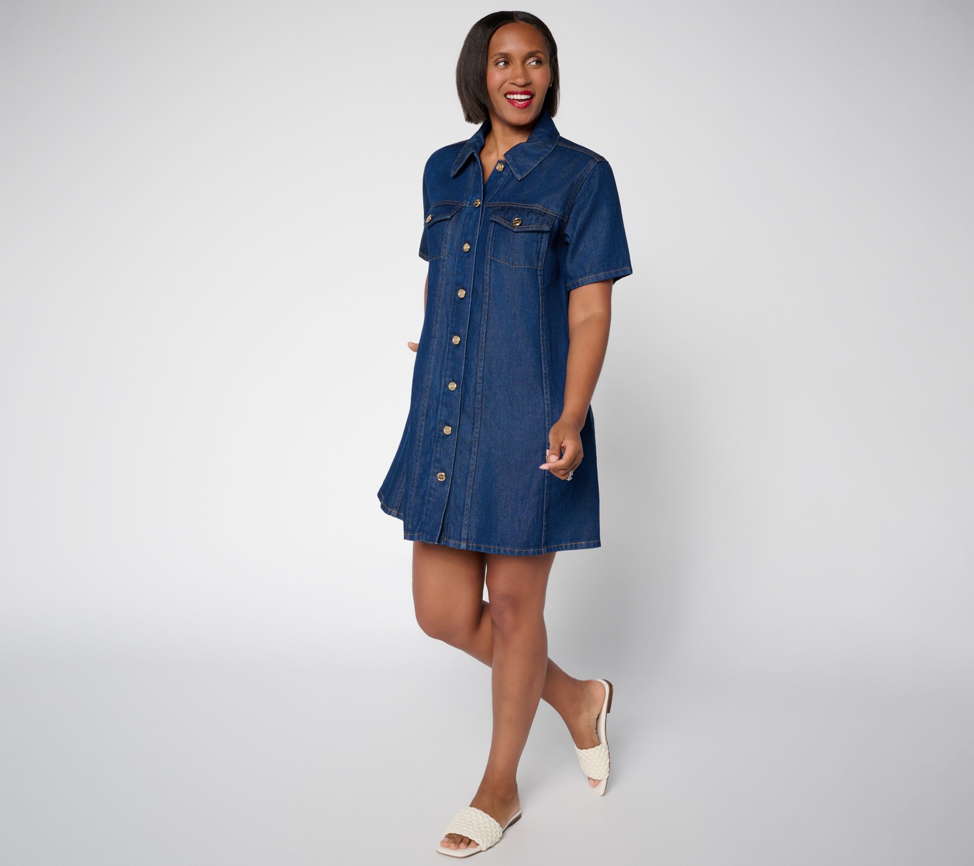 Flowee by Aimee Kestenberg Button Front Denim Dress with Pockets