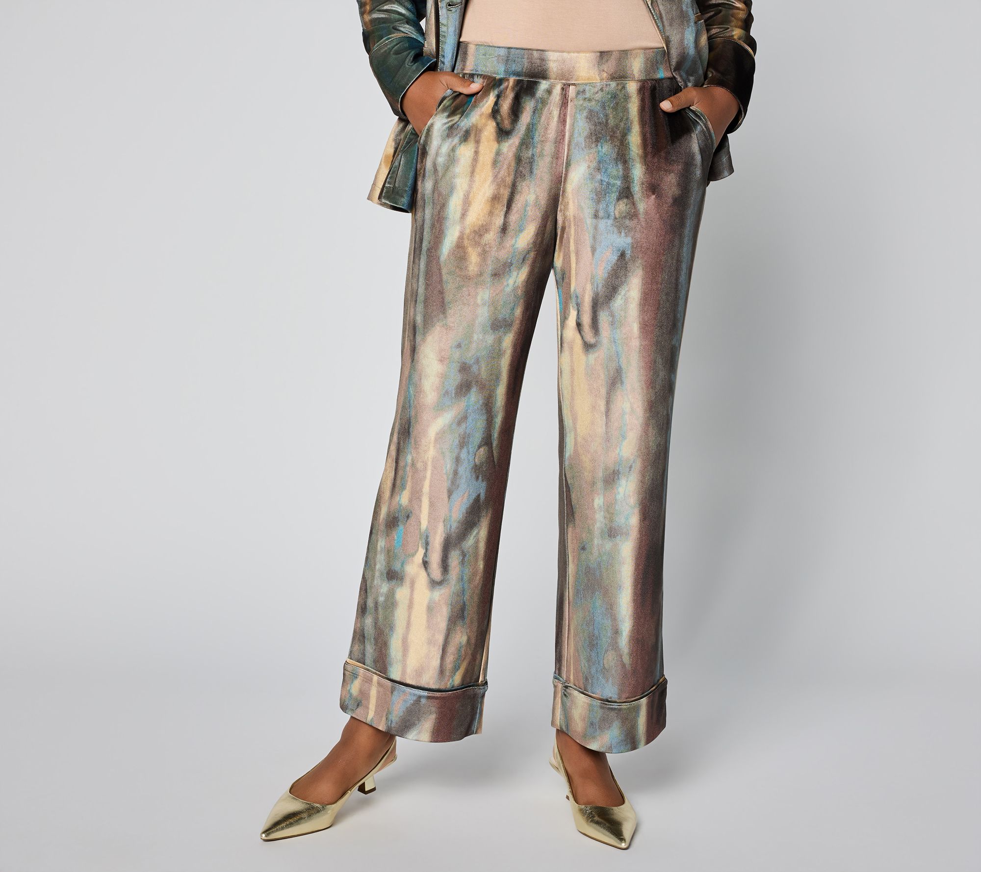 "As Is" LOGO by Lori Goldstein Regular Printed Velvet Full Length Pants