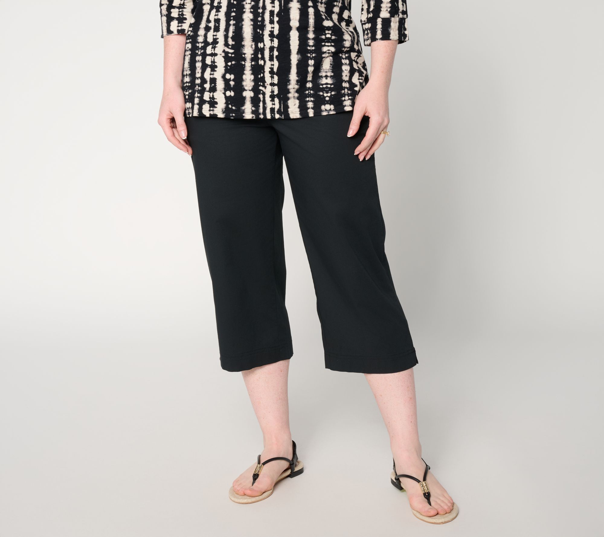 Denim & Co. Regular Stretch Poplin Wide Leg Capris Pants