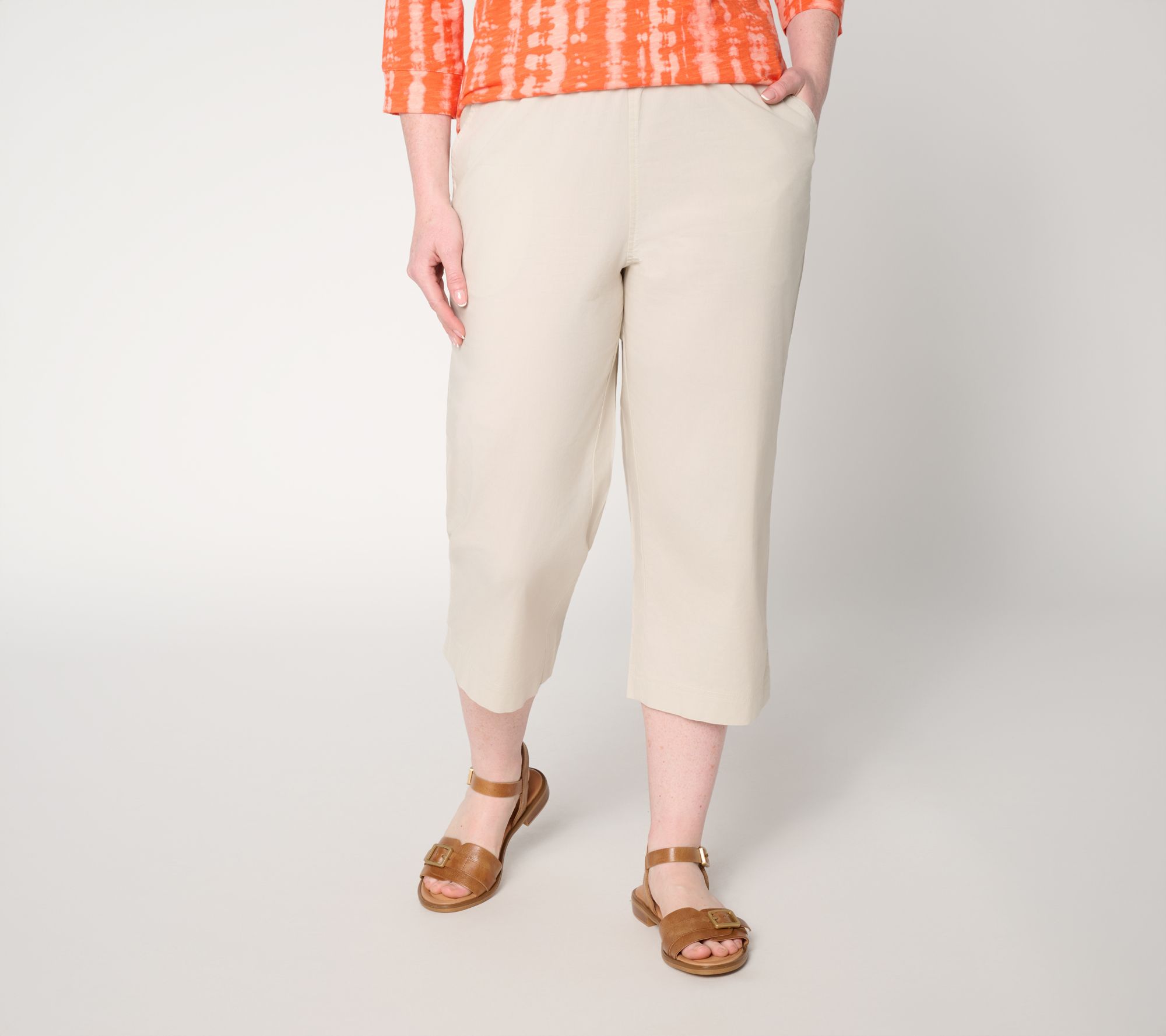 Denim & Co. Regular Stretch Poplin Wide Leg Capris Pants