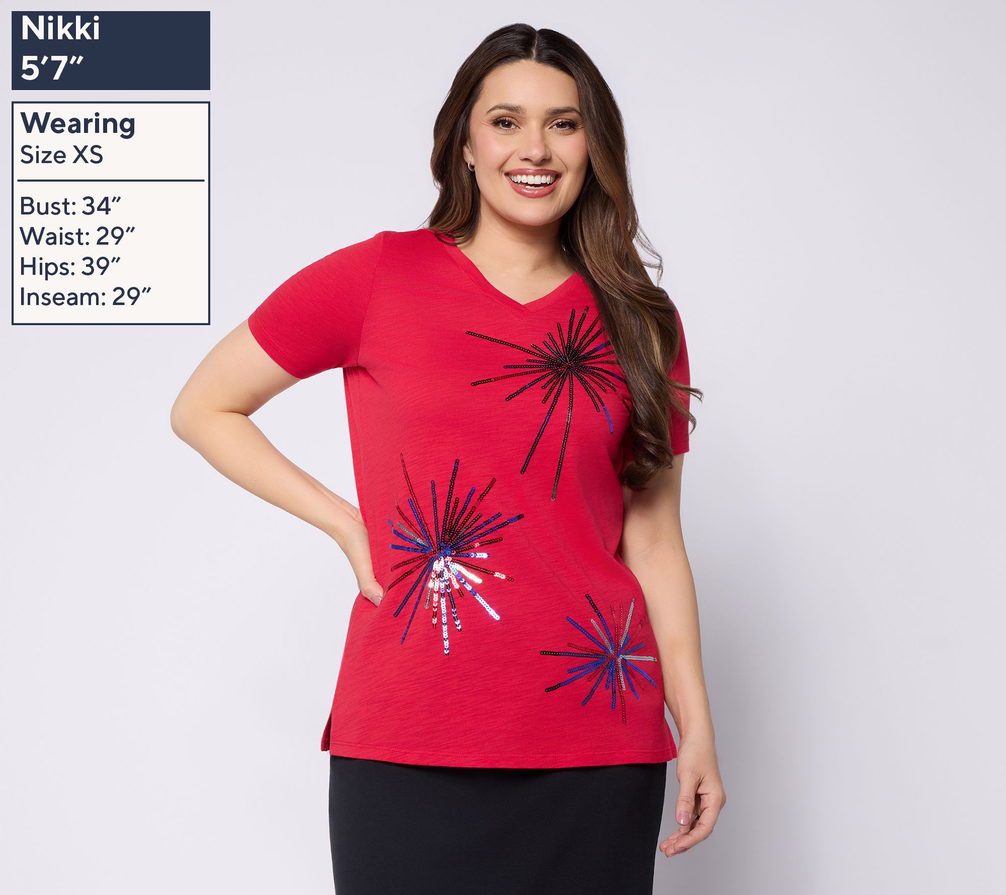 Quacker Factory Baby You're A Firework Sequin Short Sleeve Top