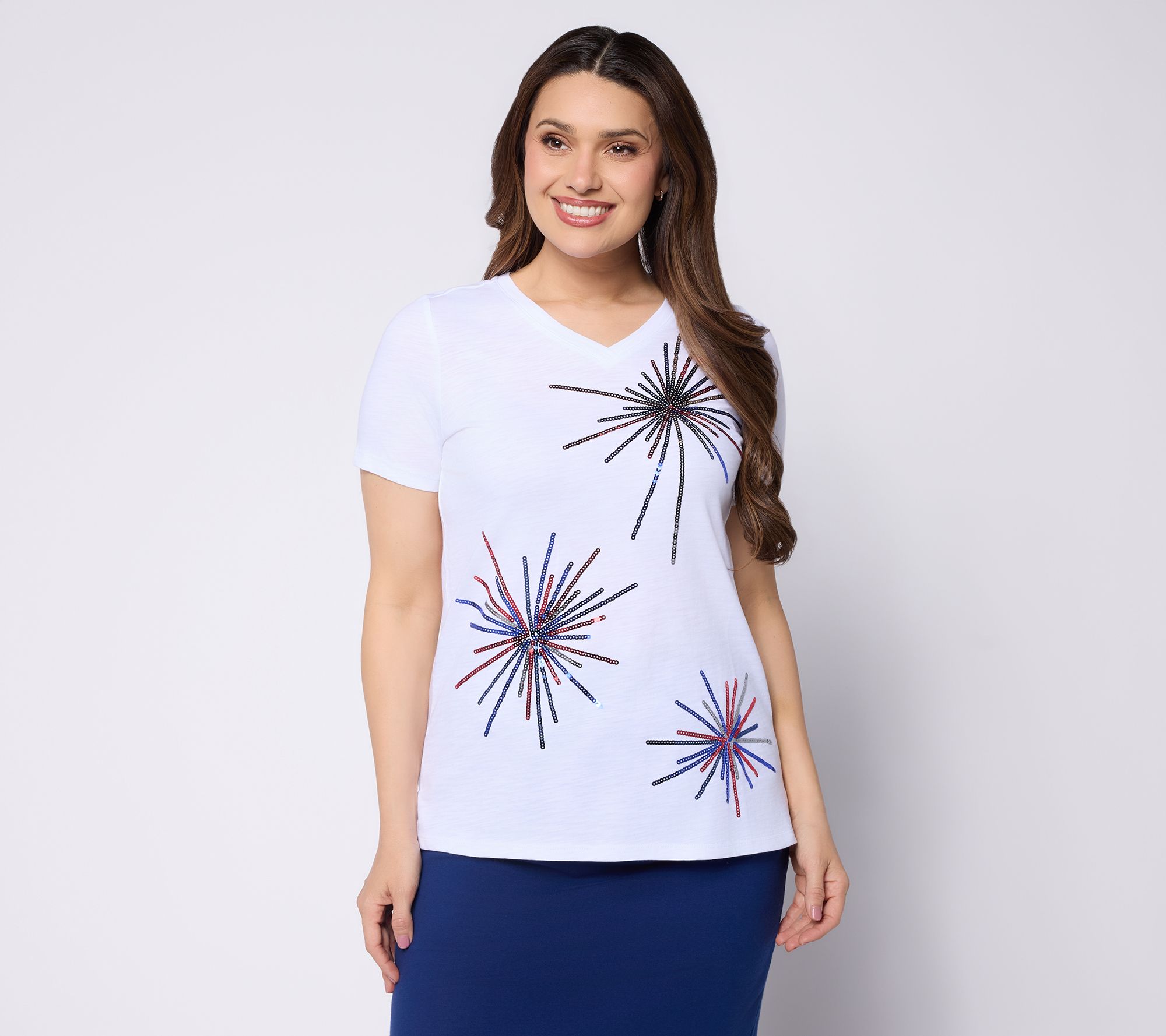 Quacker Factory Baby You're A Firework Sequin Short Sleeve Top