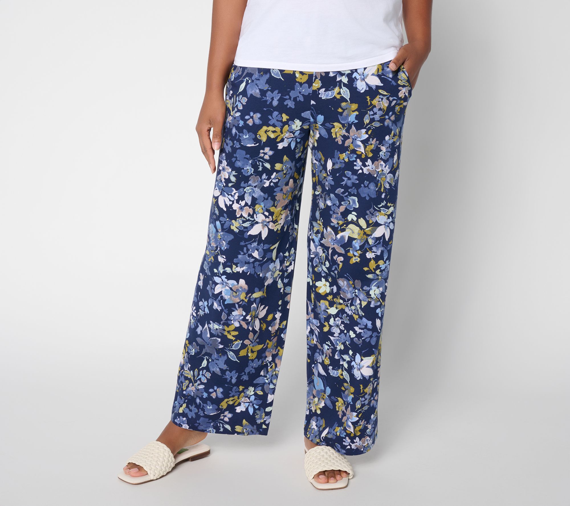 Denim & Co. Regular Fall Beach Jersey Wide Leg Pants