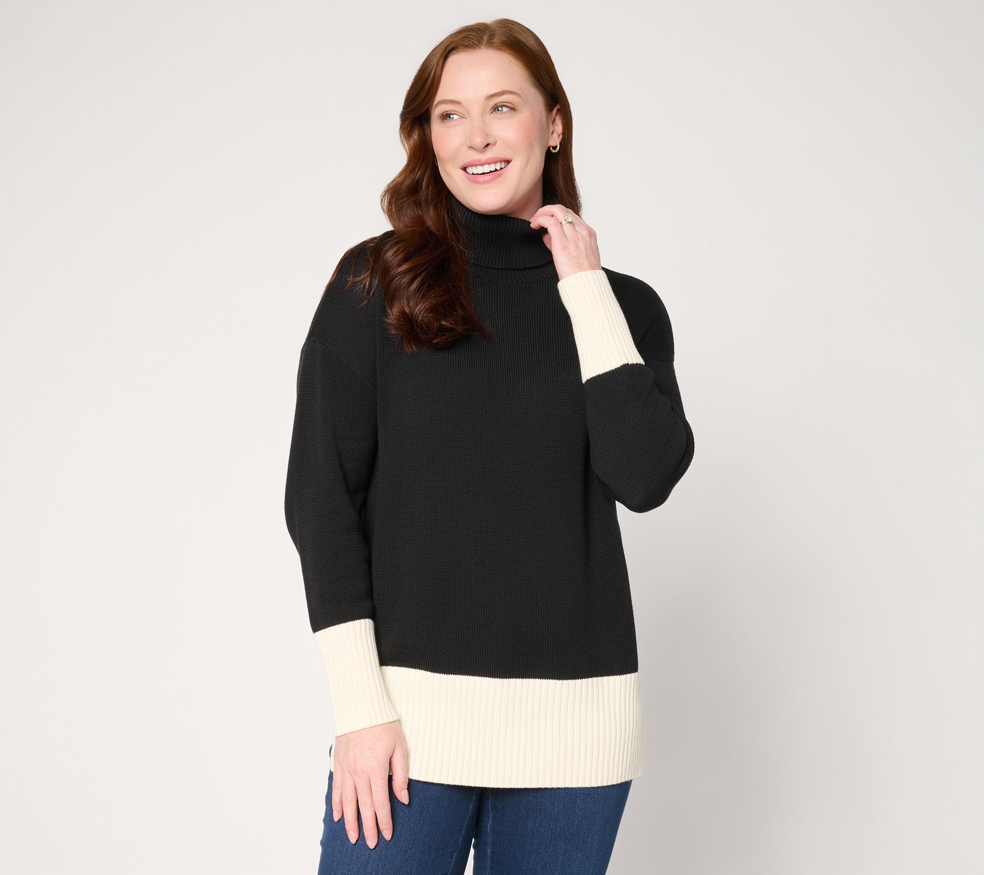 "As Is" Belle by Kim Gravel Mixed Knit Color Block Turtleneck