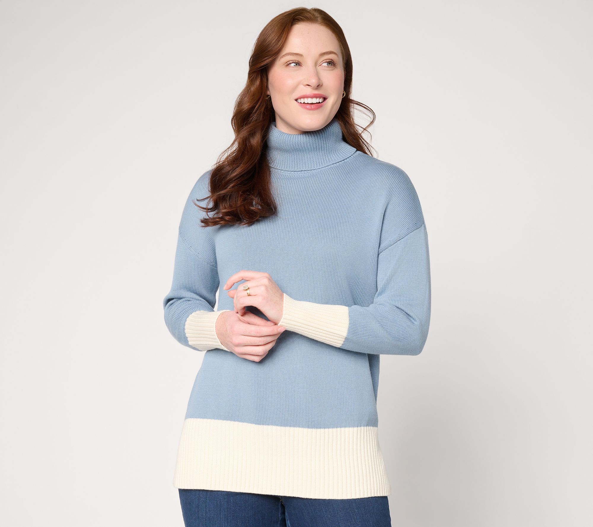 "As Is" Belle by Kim Gravel Mixed Knit Color Block Turtleneck