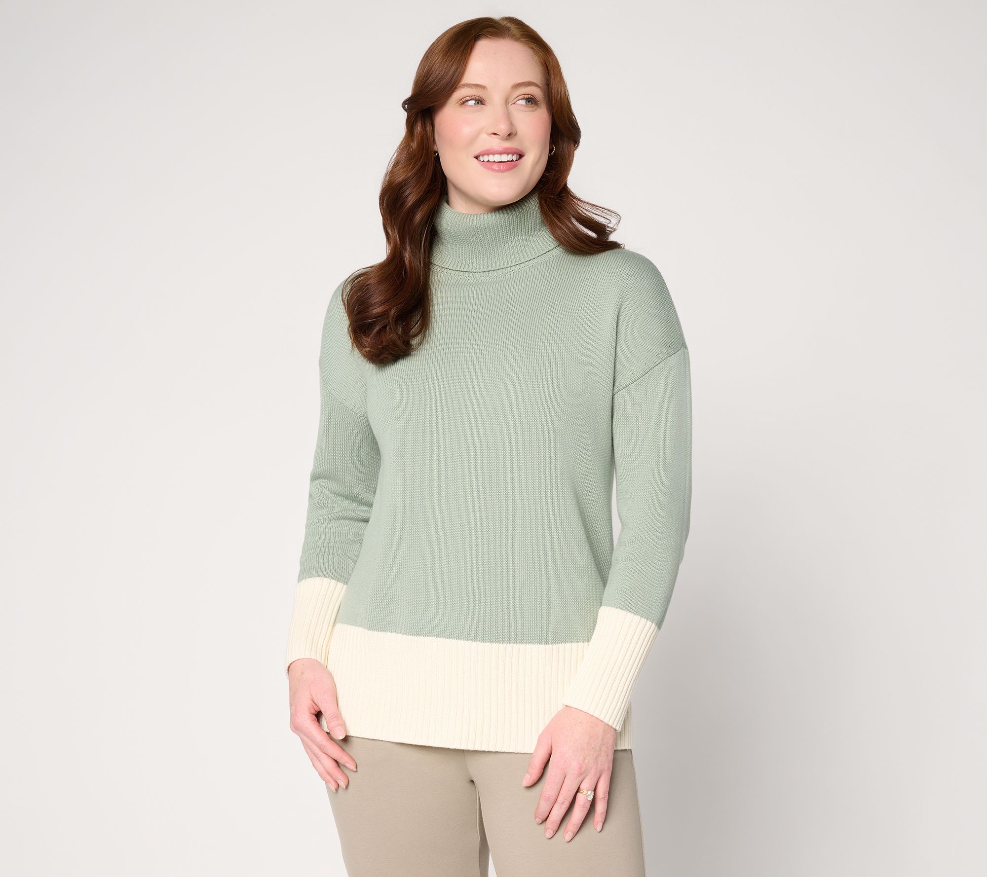 "As Is" Belle by Kim Gravel Mixed Knit Color Block Turtleneck