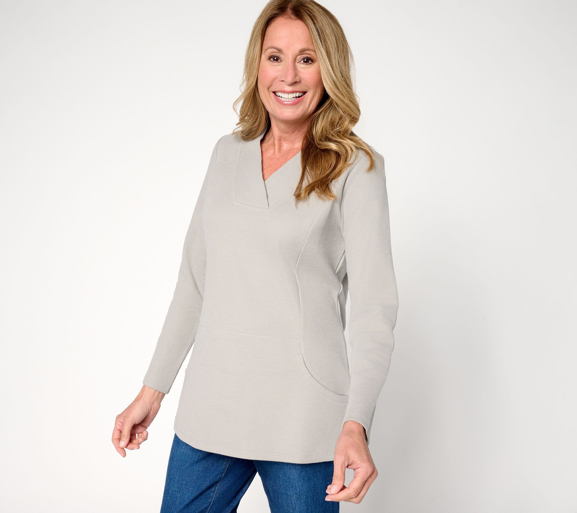 "As Is" Denim & Co. Regular Waffle Knit Crossover V-Neck Tunic