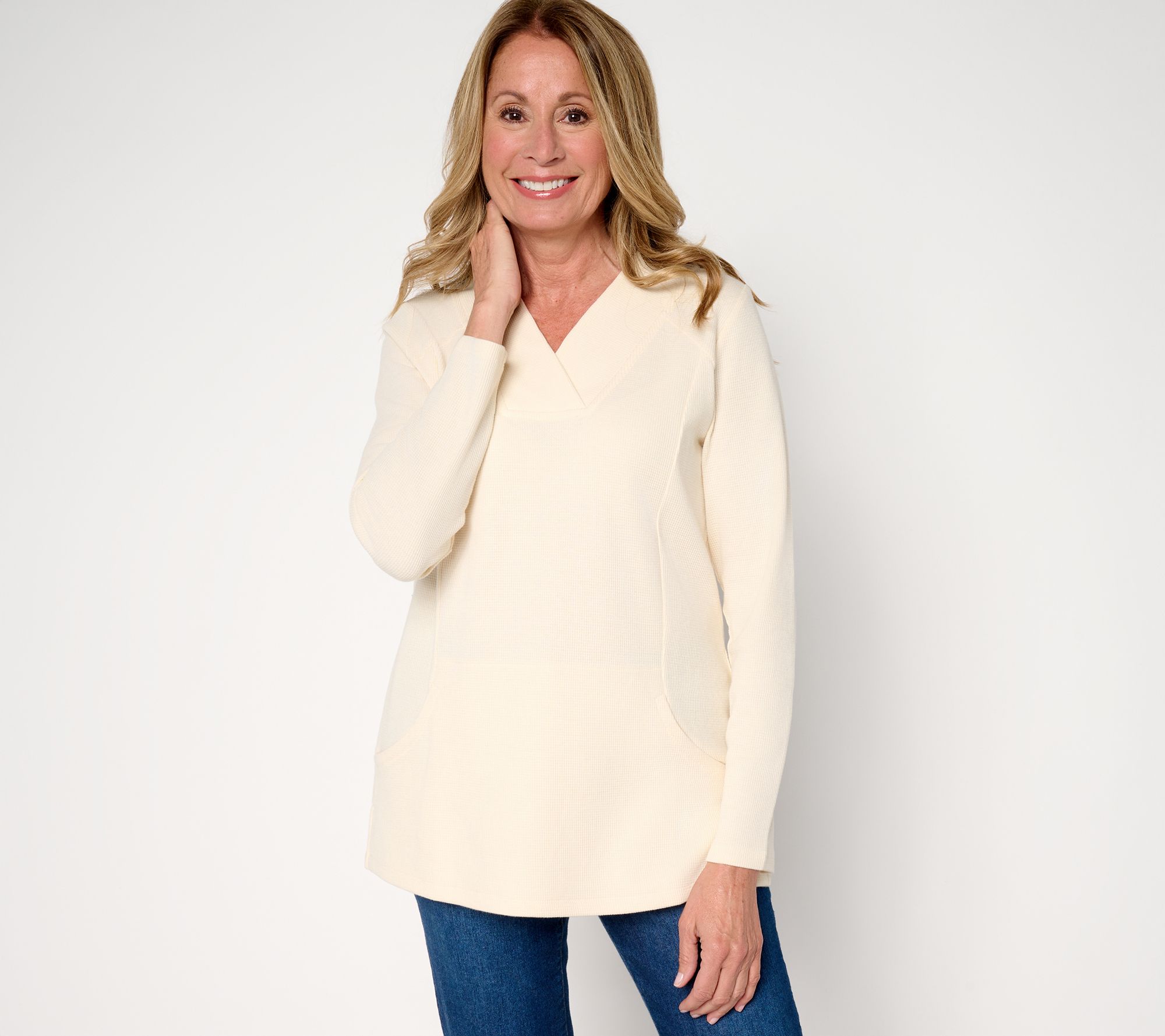 "As Is" Denim & Co. Regular Waffle Knit Crossover V-Neck Tunic