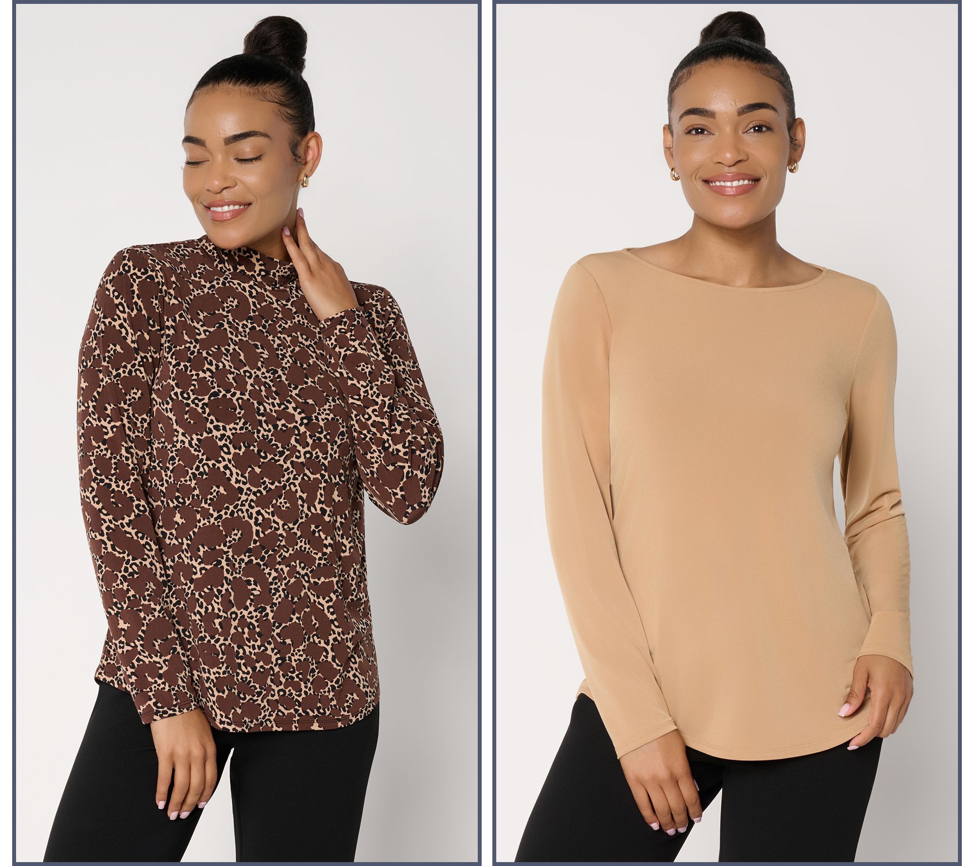  Susan Graver Set of 2 Print and Solid Liquid Knit Tops