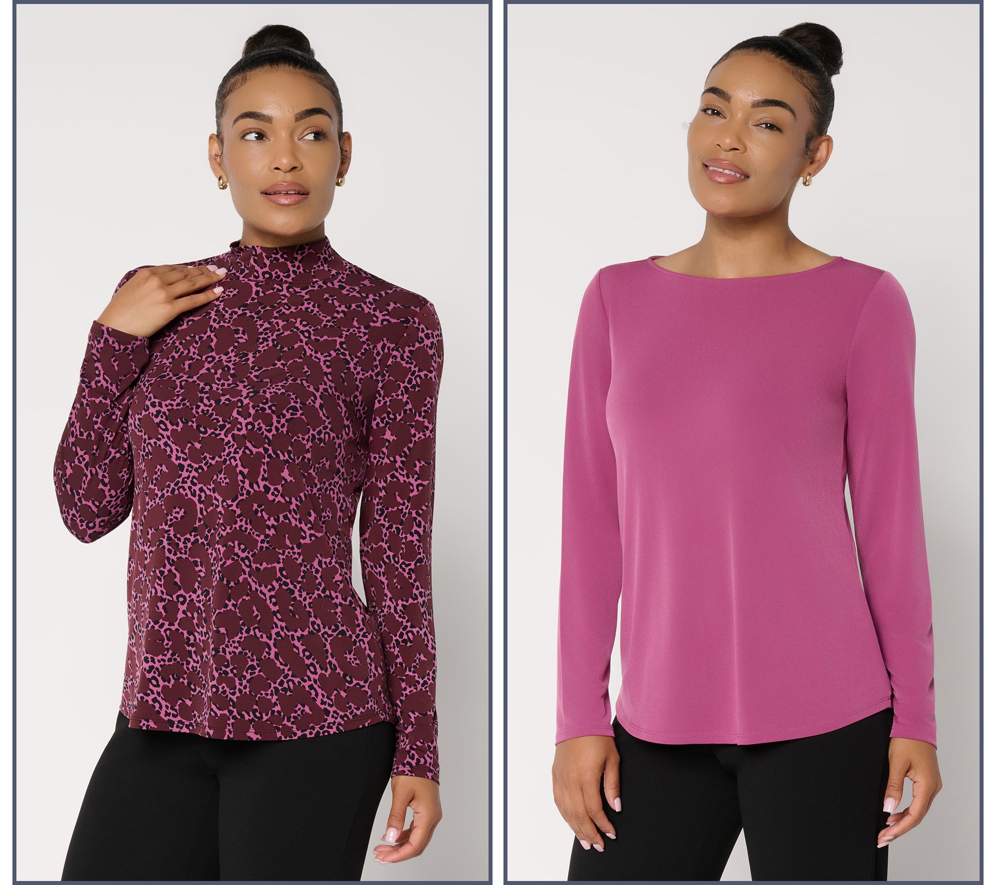 Susan Graver Set of 2 Print and Solid Liquid Knit Tops