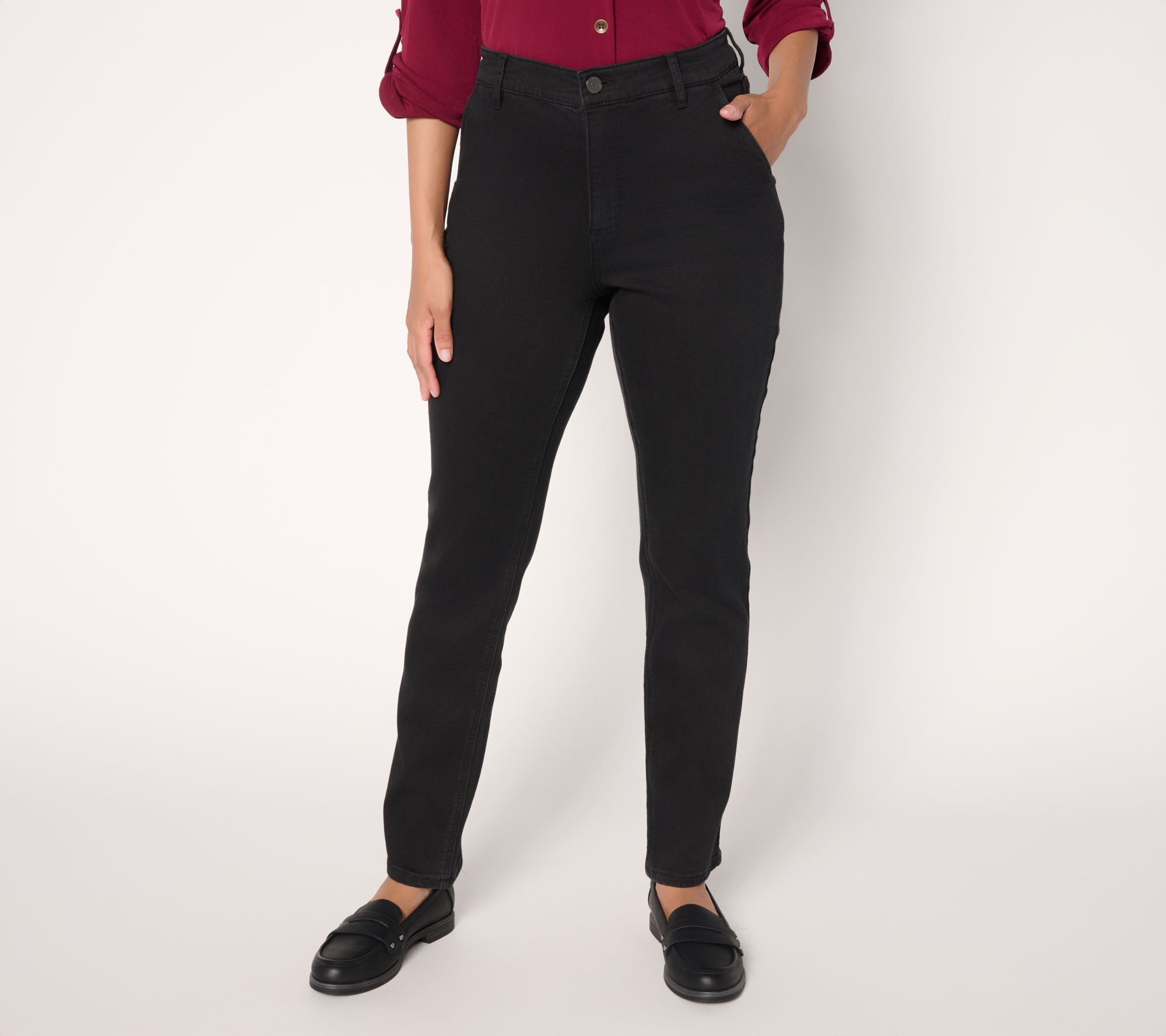 "As Is" Susan Graver Petite Warm Touch Straight Leg Jean