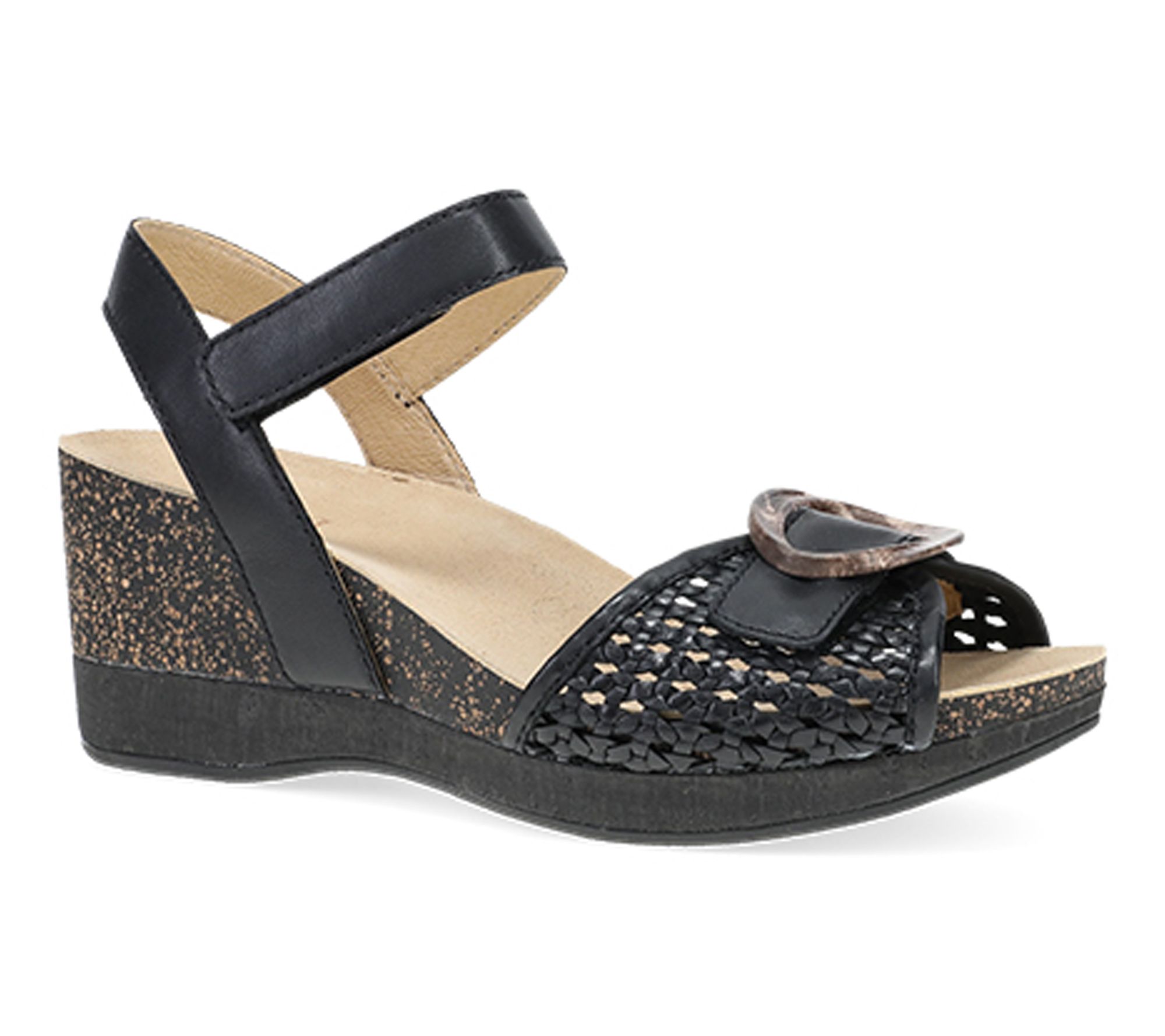 Dansko Stella Black Woven Leather Sandal