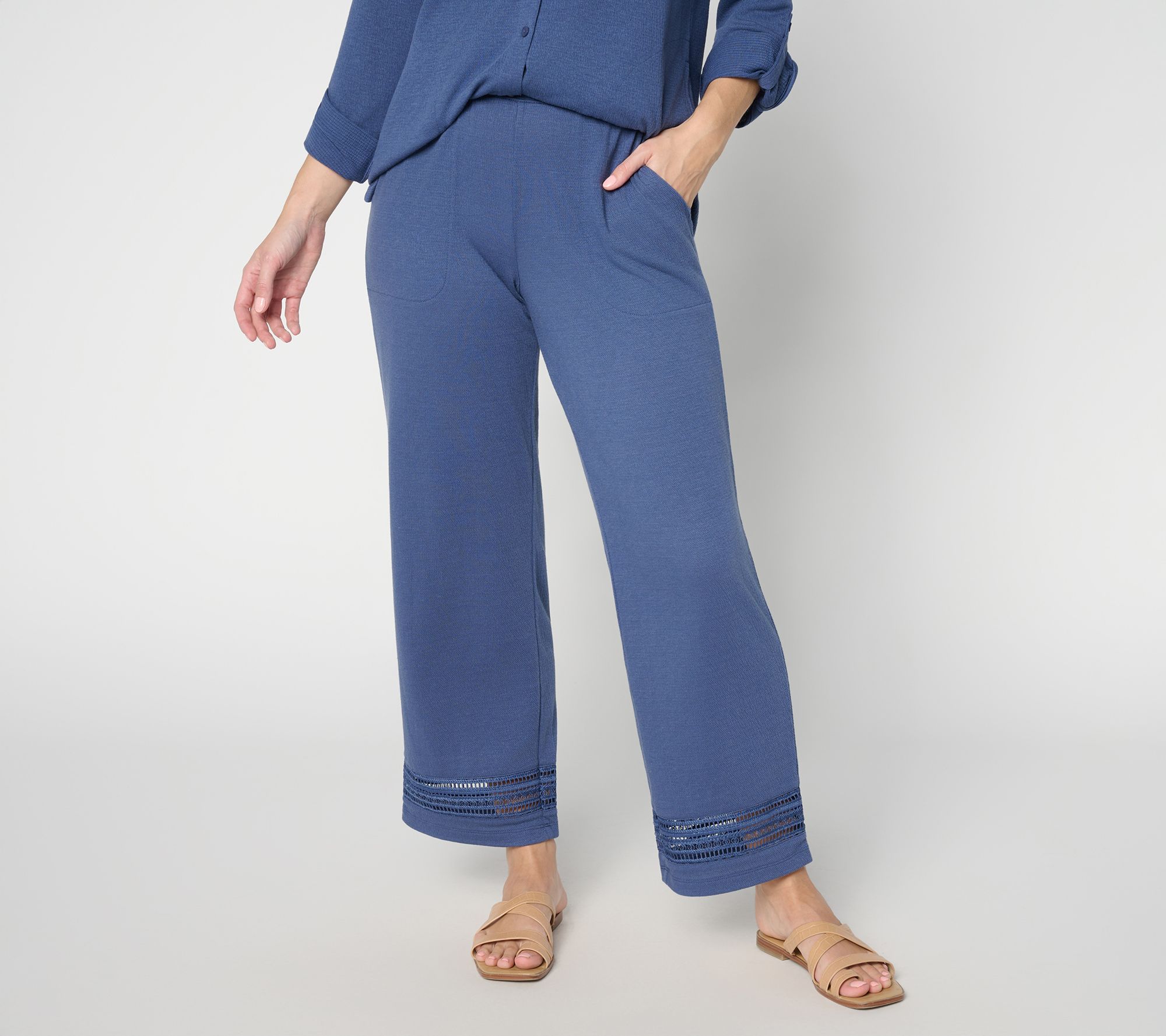 "As Is" Denim & Co. Beach Petite Knit Gauze Ankle Pants