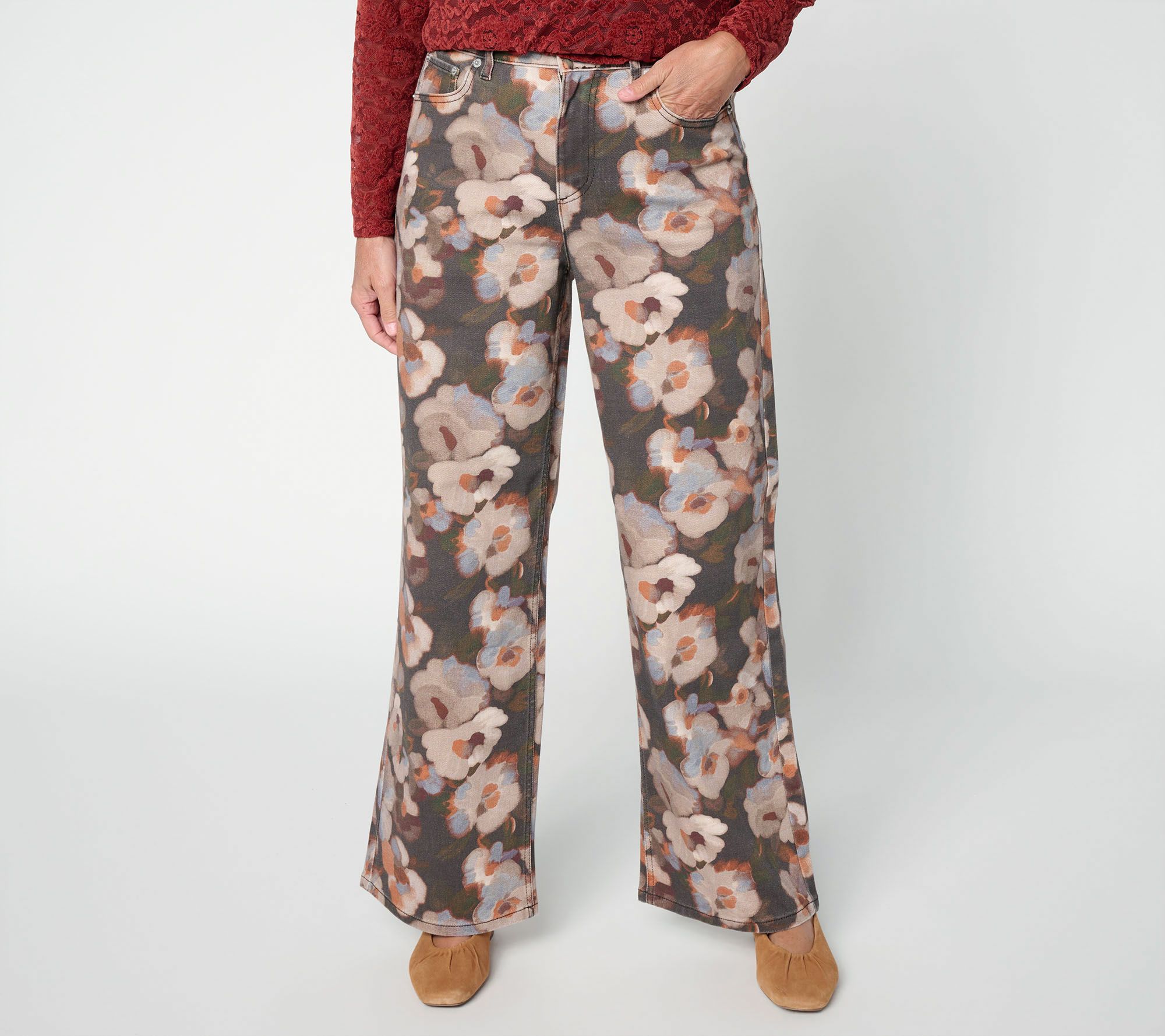 LOGO by Lori Goldstein Regular Floral Print Wide Leg Jeans