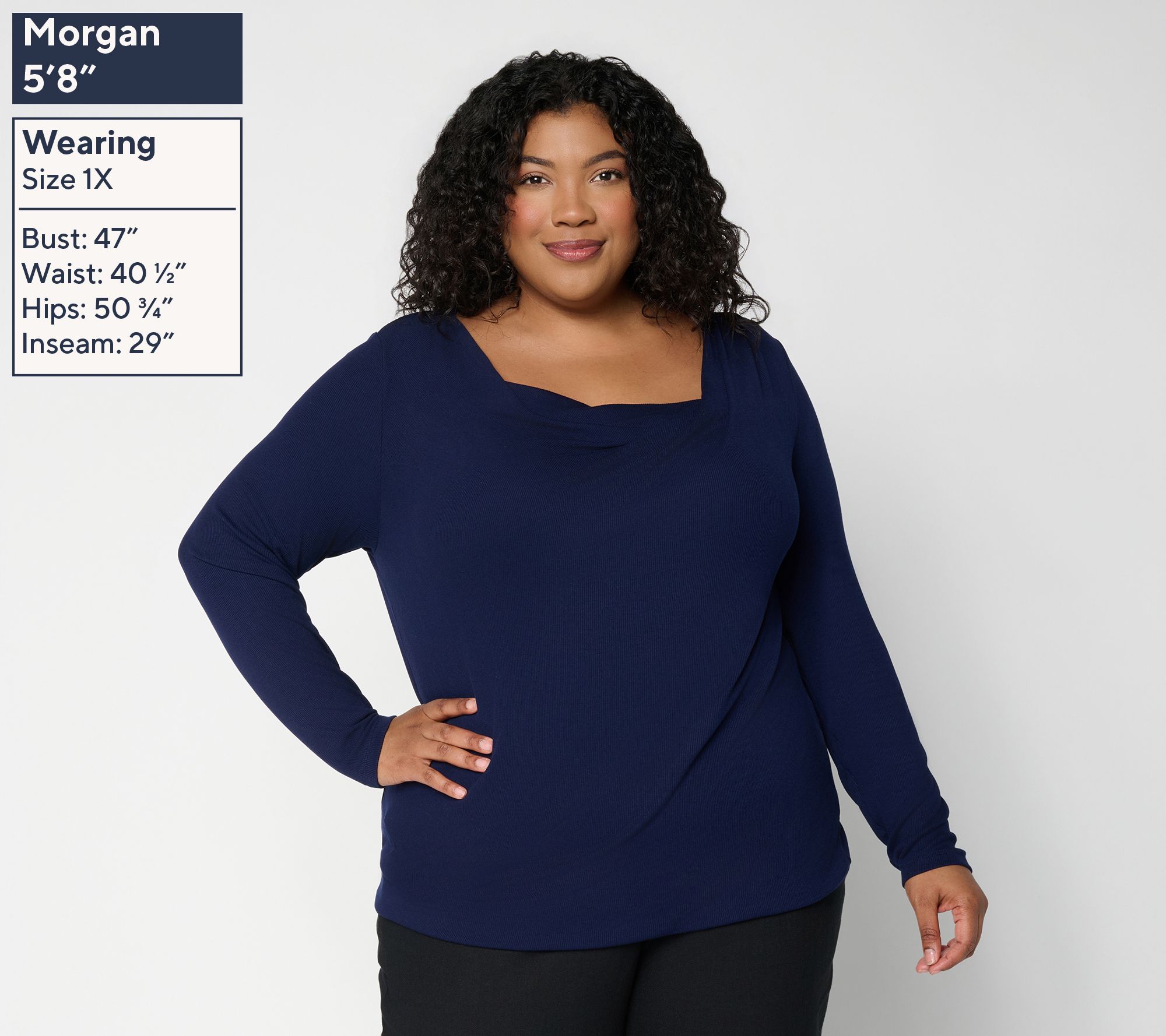 Susan Graver Rib Knit Draped Cowl Neck Long Sleeve Top | QVC