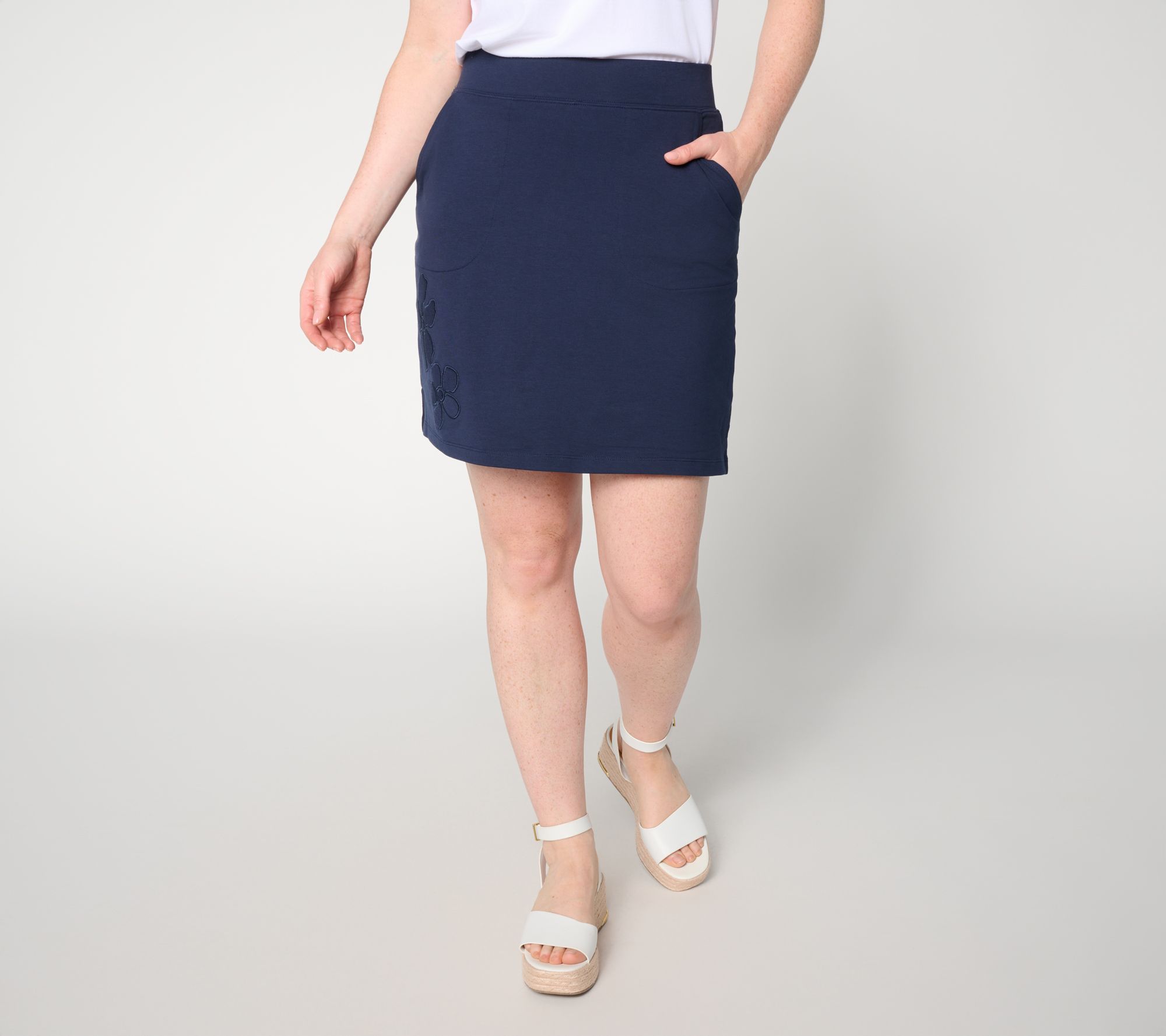 "As Is" Denim & Co. Active Reg French Terry Skort with Patchwork