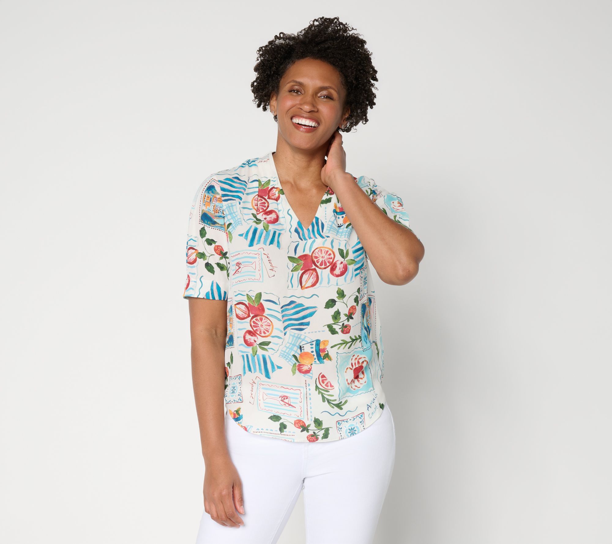 "As Is" NYDJ Short Sleeve Charming Print Blouse