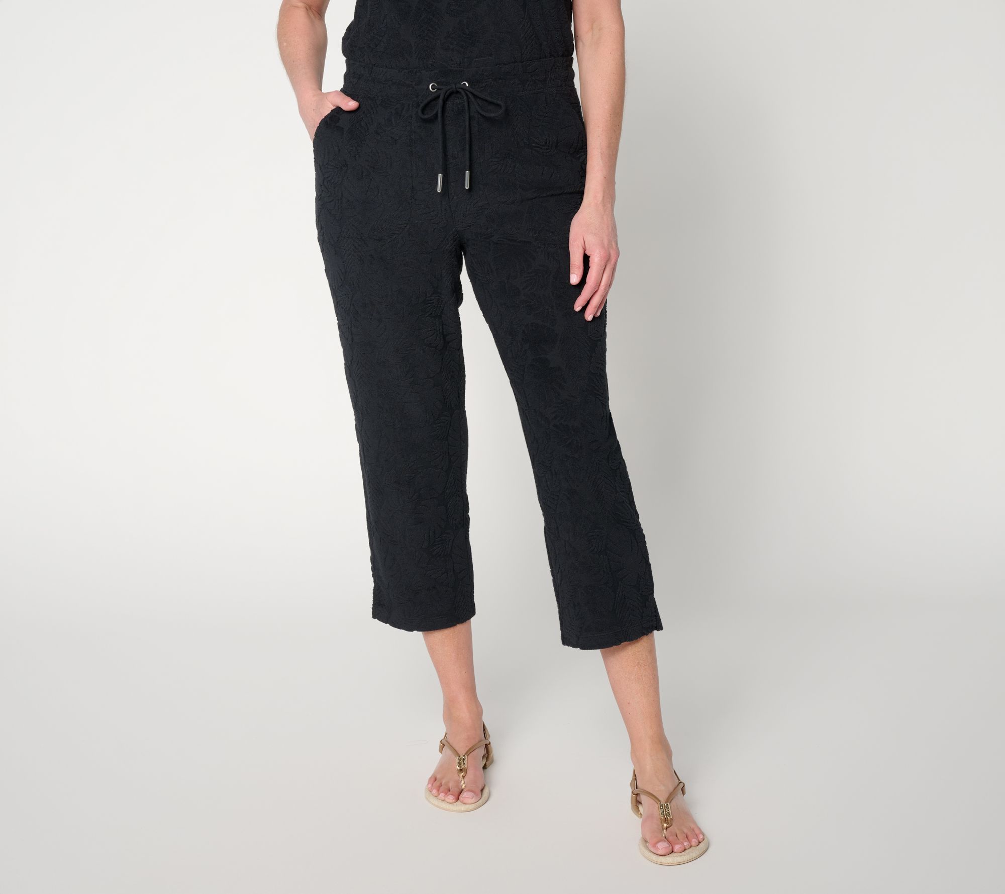 "As Is" Denim & Co. Beach Pet Towel Terry Crop Pants