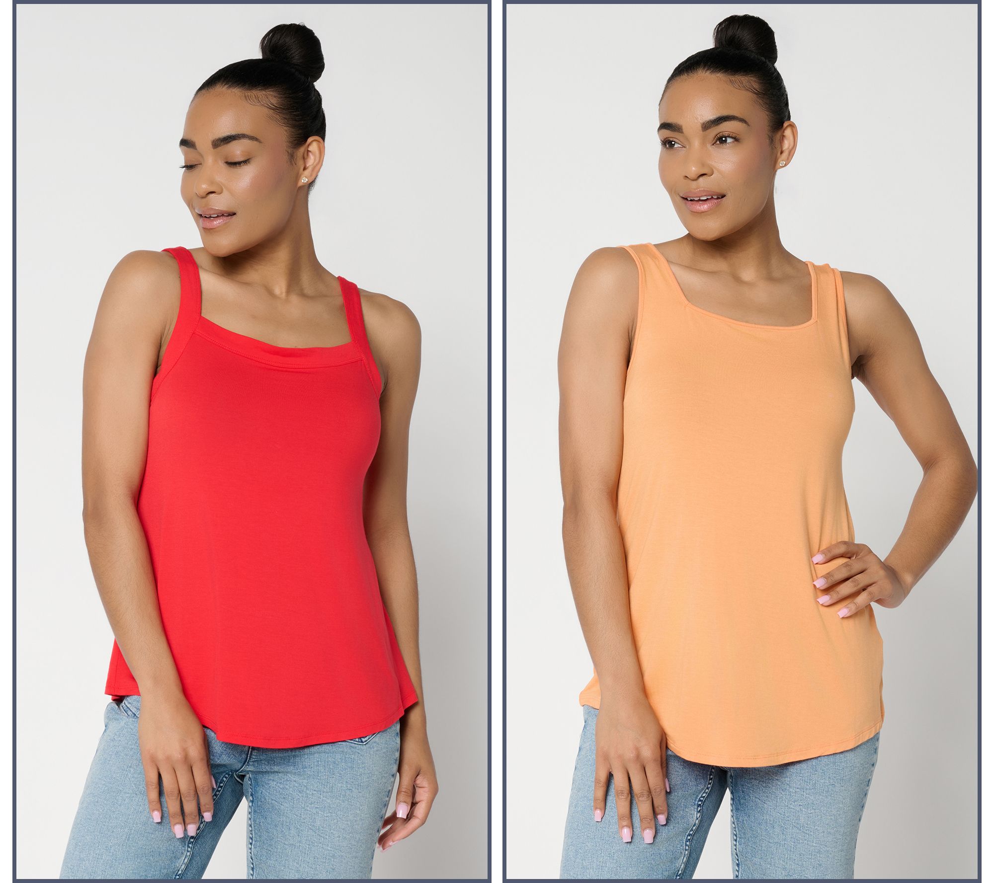 "As Is" LOGO Layers by Lori Goldstein 2-Pk Square Neck Layered Tanks