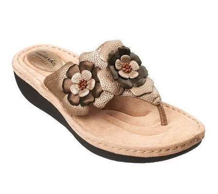Clarks Artisan Latin Flower Leather Thong Sandals - Page 1 — QVC.com