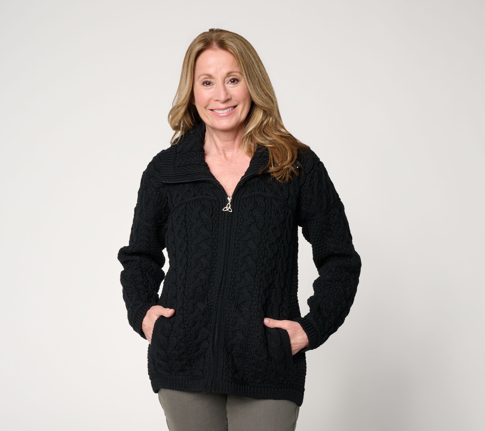 Aran Crafts Merino Wool Zip Front Cardigan