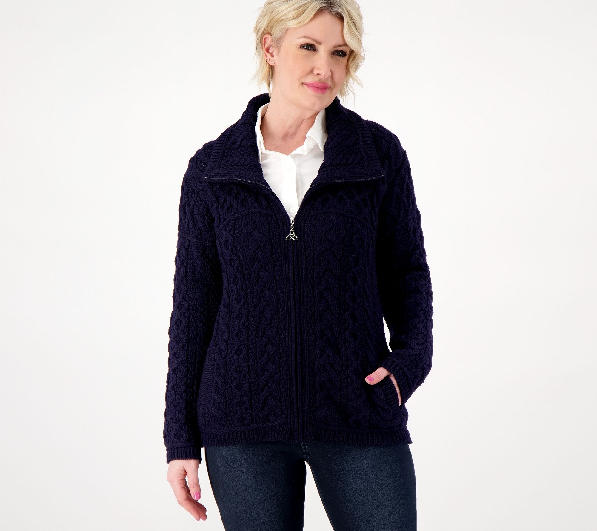 Aran Crafts Merino Wool Zip Front Cardigan