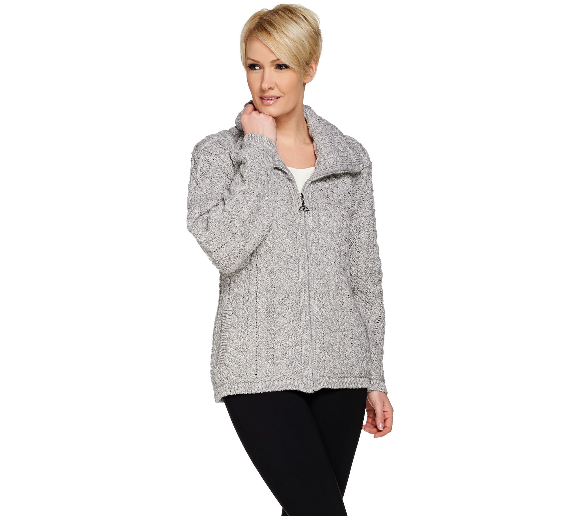 Aran Crafts Merino Wool Zip Front Cardigan