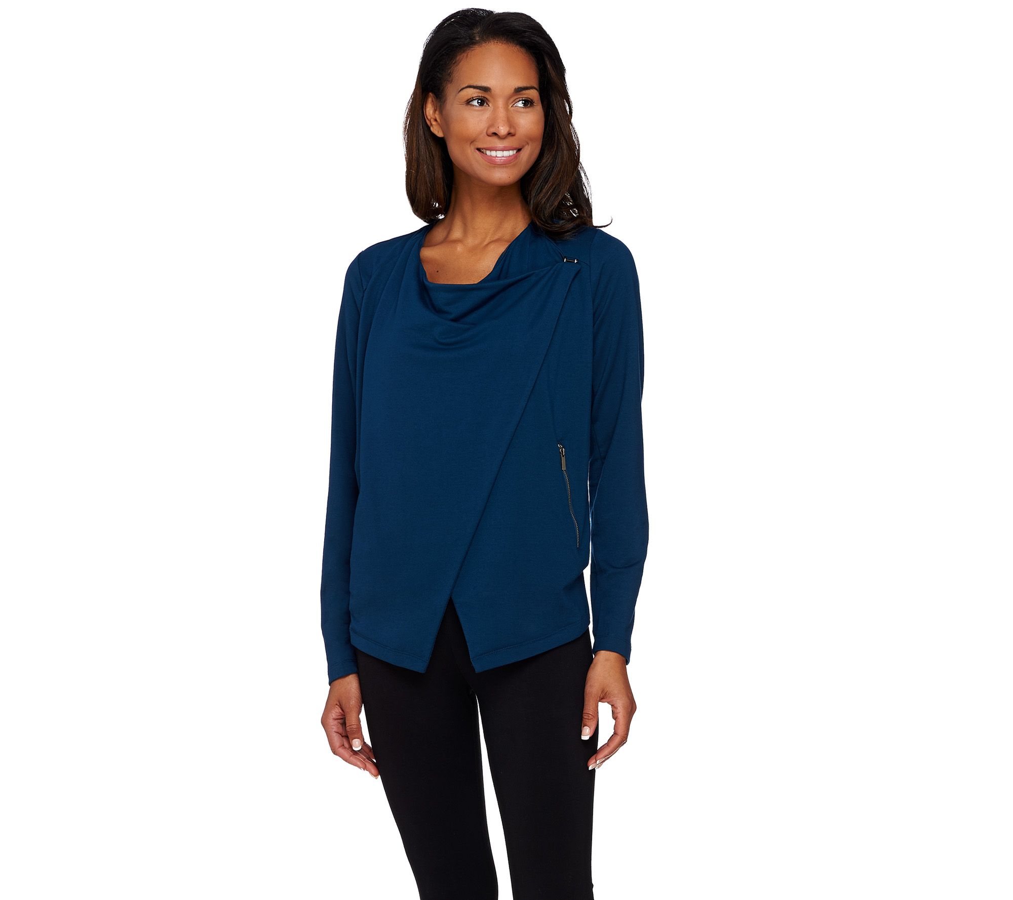 Lisa Rinna Collection Drape Front Jacket with Hook Closure - QVC.com