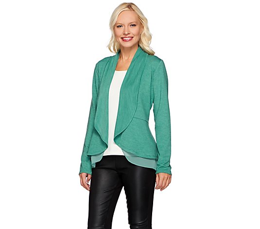 "As Is" LOGO Lounge by Lori Goldstein French Terry Peplum Cardigan