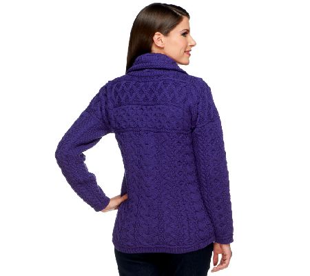 aran craft merino wool asymmetric zip front sweater