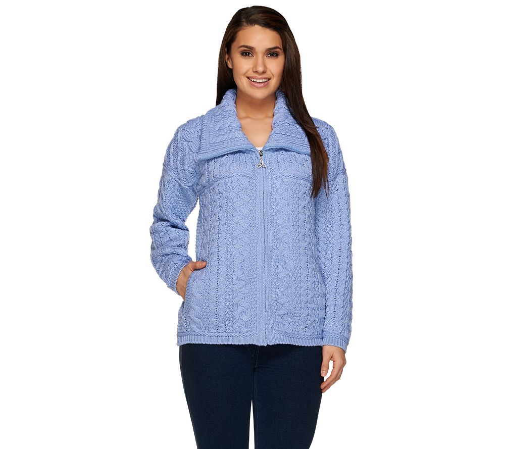 "As Is" Aran Crafts Merino Wool Zip Front Cardigan