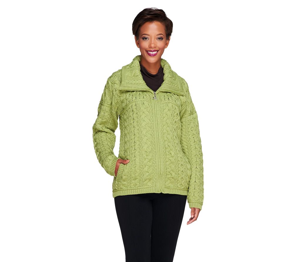 "As Is" Aran Crafts Merino Wool Zip Front Cardigan