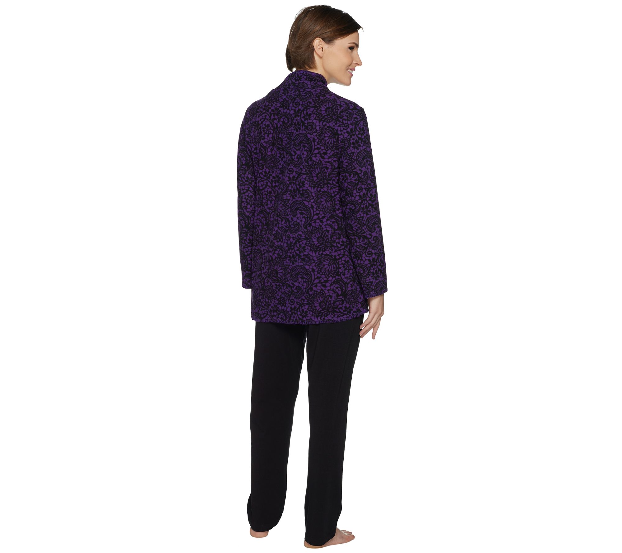 Carole Hochman Floral Lace Waffle Fleece 3 Piece Pajama Set QVC