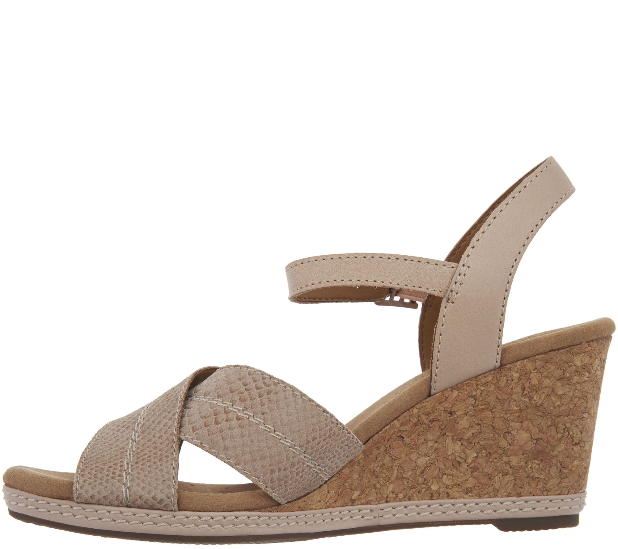 As Is Clarks Leather Cork Wedge Sandals Helio Latitude 8377