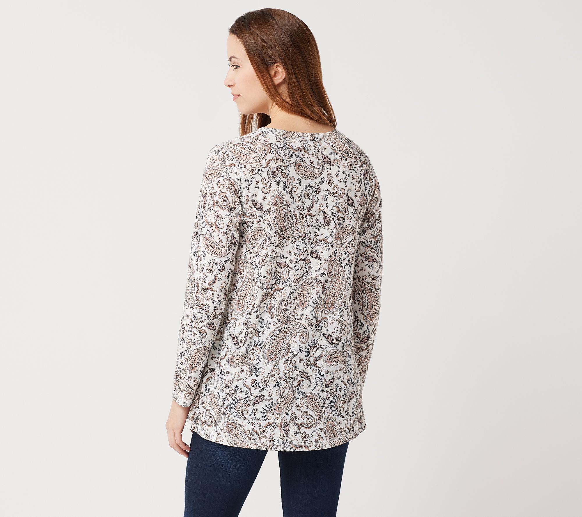Joan Rivers Paisley Print Knit Top with Long Sleeves - QVC.com