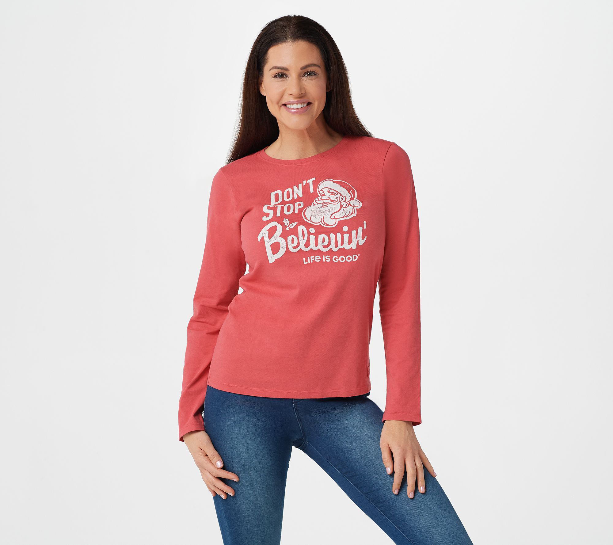 Life is Good Unisex-Adult Holiday Long Sleeve Crusher T-Shirt Eat Drink /& Be Happy