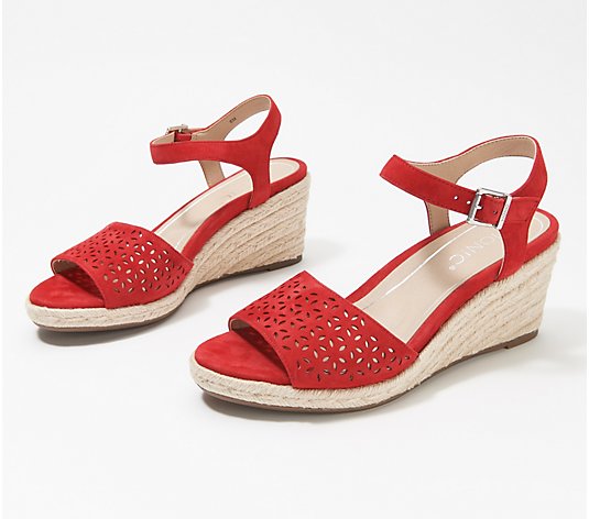 Vionic Leather Perforated Espadrille Wedges - Ariel