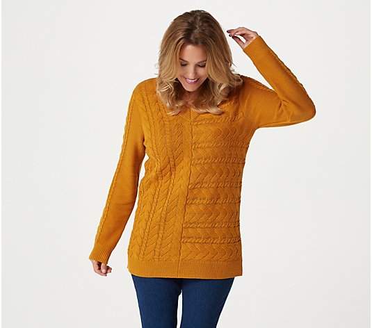 My Bump Maternity Knit Sweater High Neck Shawl Collar Long Sleeves Tunic Pullover Top Made in USA Mustard Large 