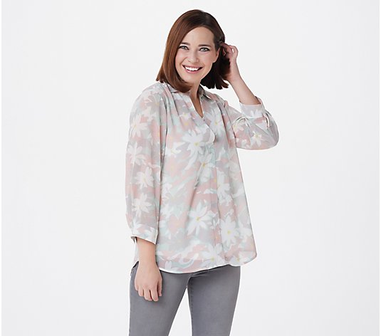 Belle by Kim Gravel Abstract Floral Printed V-Neck Blouse