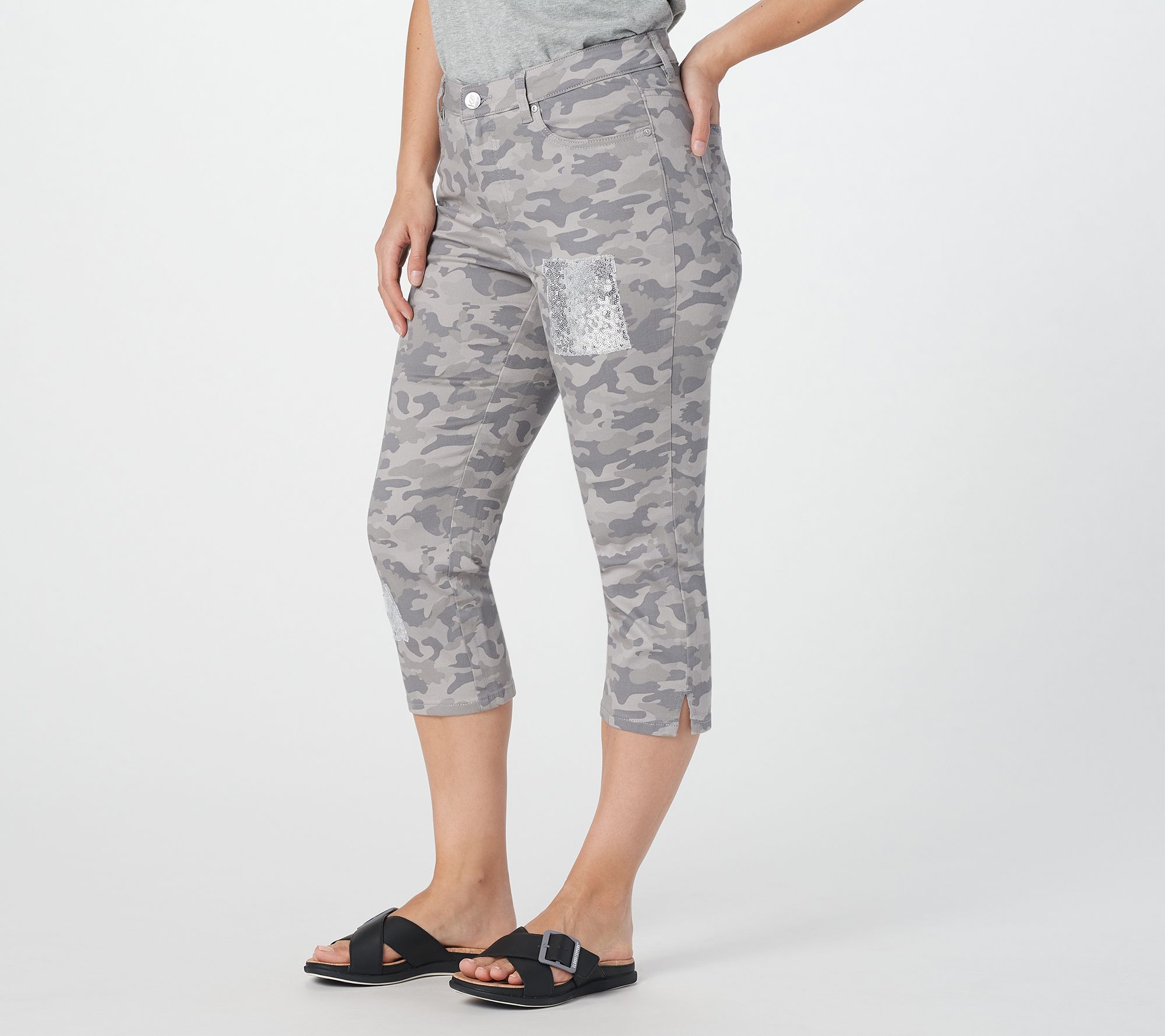 Belle by Kim Gravel TripleLuxe Twill Camo Printed Capris 