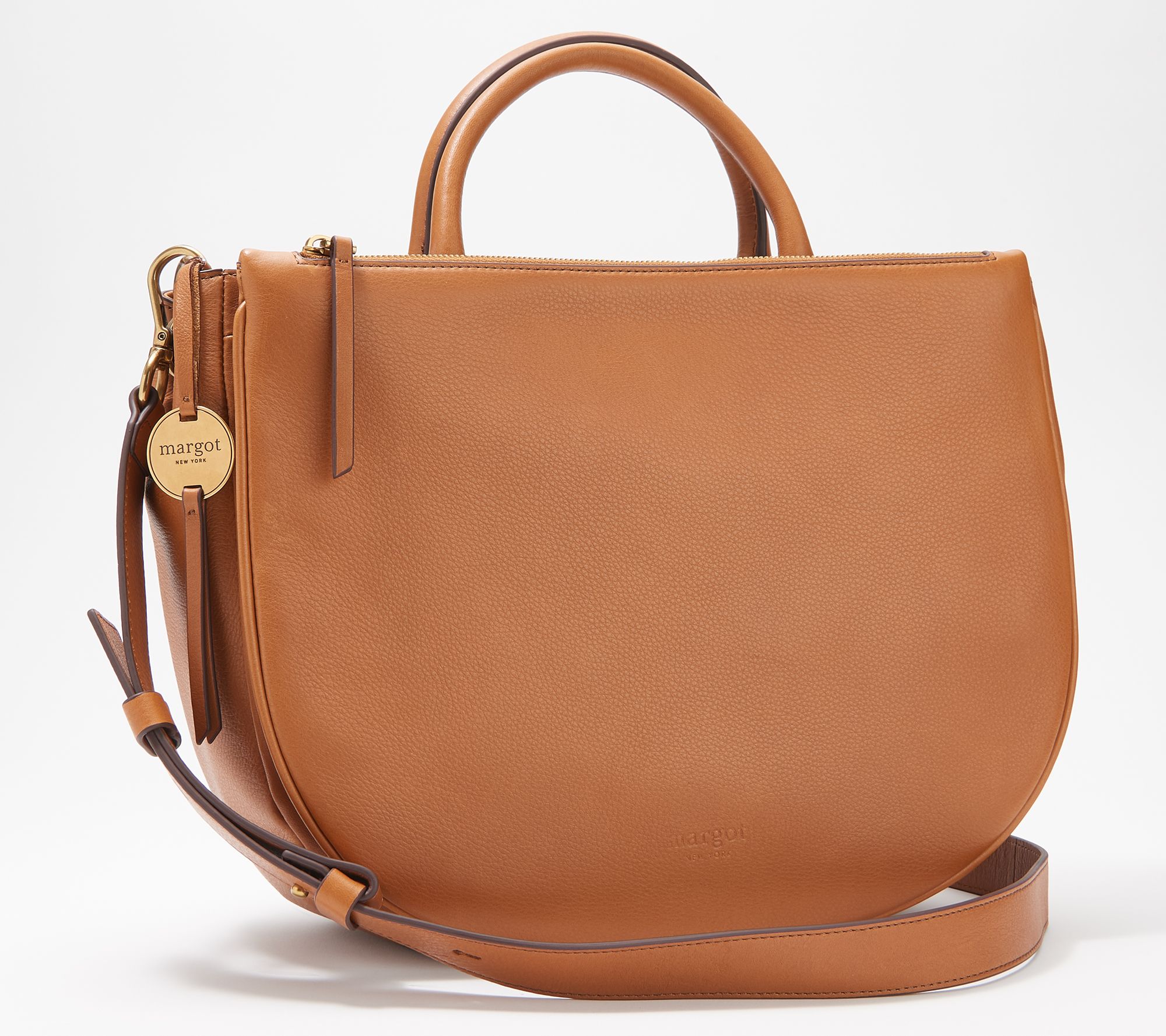 Margot New York Leather Crossbody Handbag Womens Brown Zip Top Adjustable  Strap