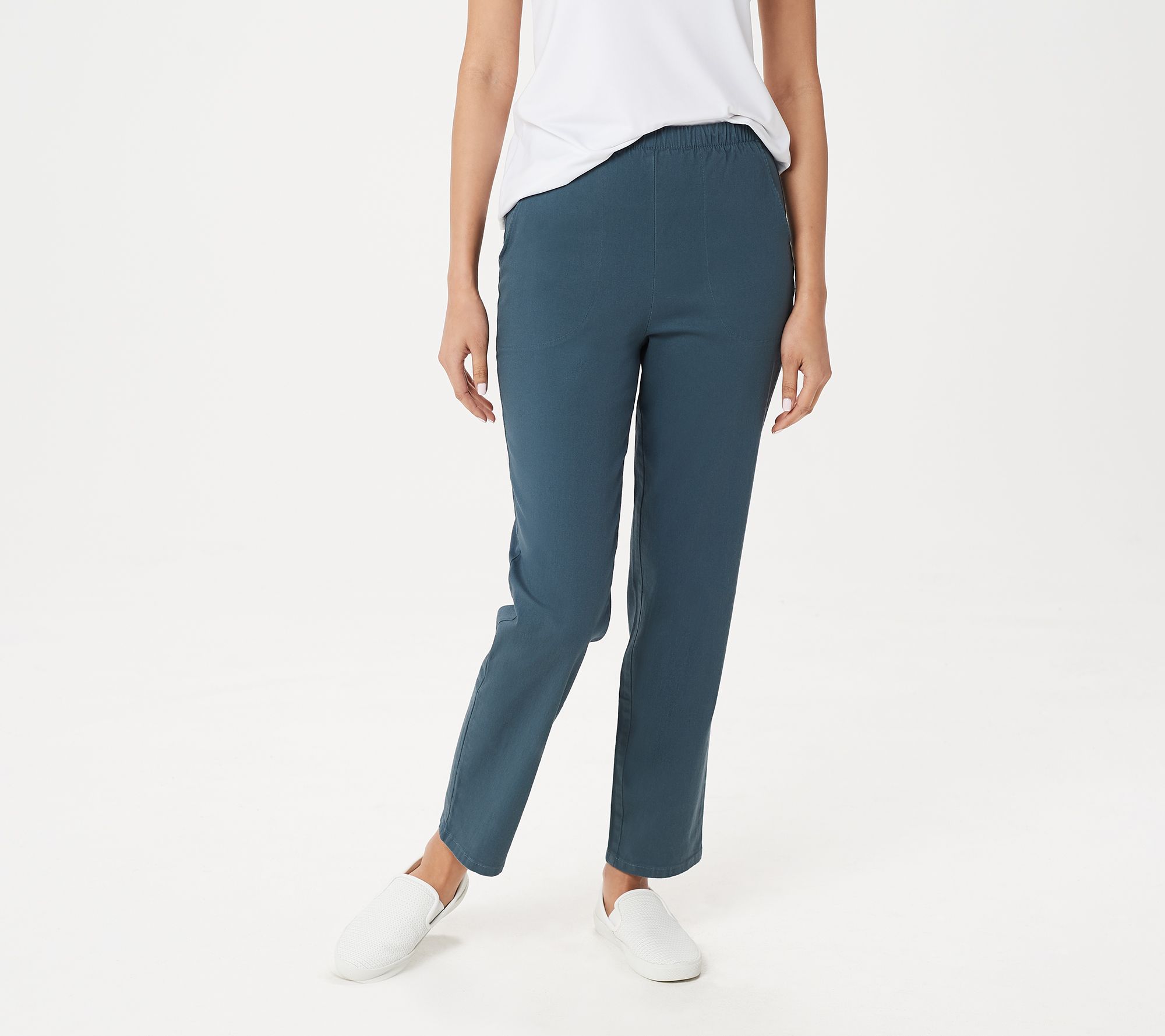 Denim & Co. Original Waist Stretch Petite Pants with Side Pockets - QVC.com