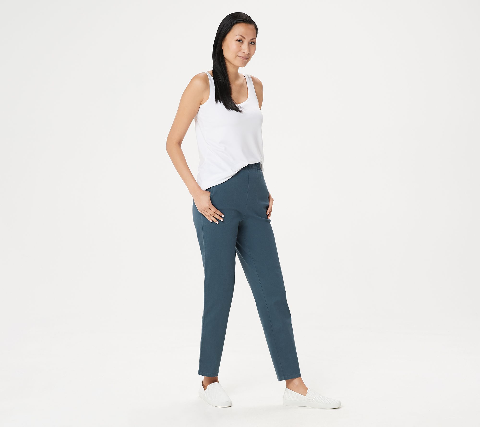 Denim & Co. Original Waist Stretch Petite Pants with Side Pockets - QVC.com