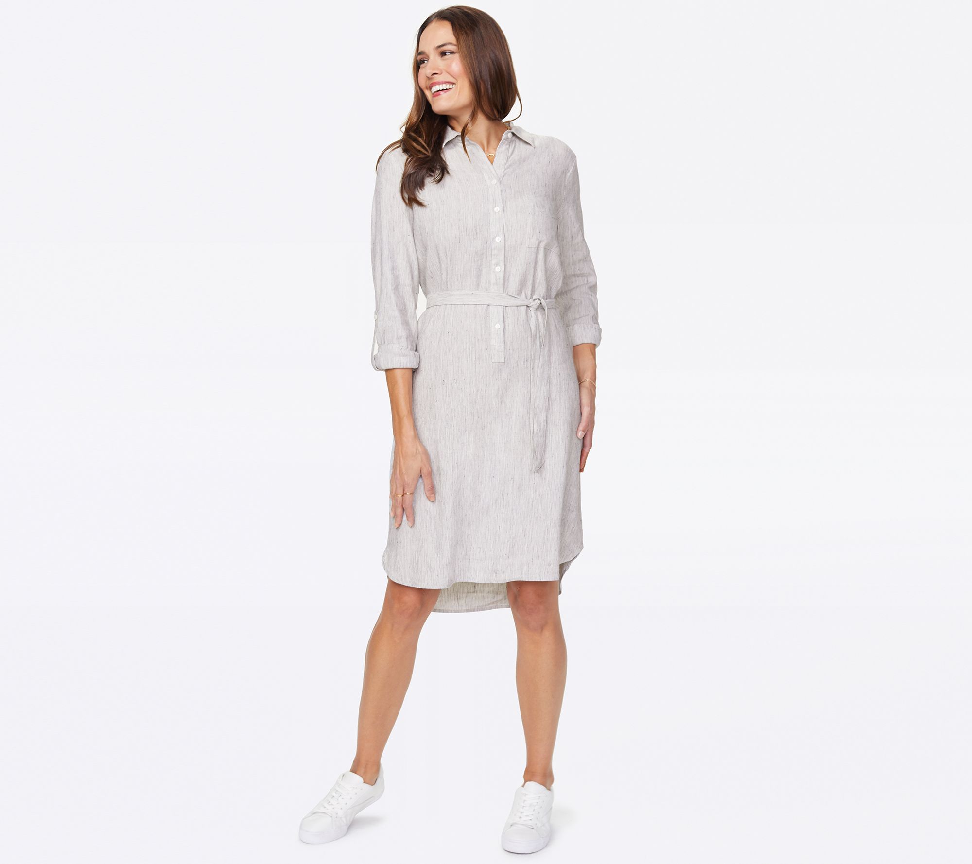 NYDJ Stretch Three-Quarter Button-Up Shirt Dres s
