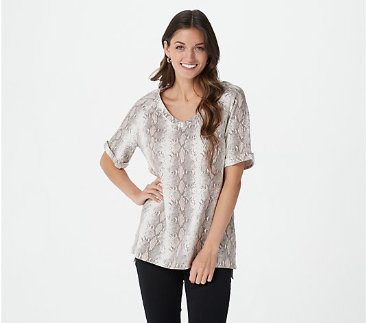 "As Is" Belle by Kim Gravel Animal Print French Terry Boyfriend Shirt
